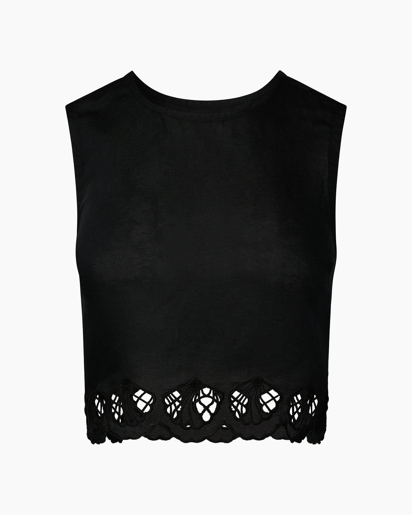 Womens | Air Linen Scallop Tank Top | Black - Image 2