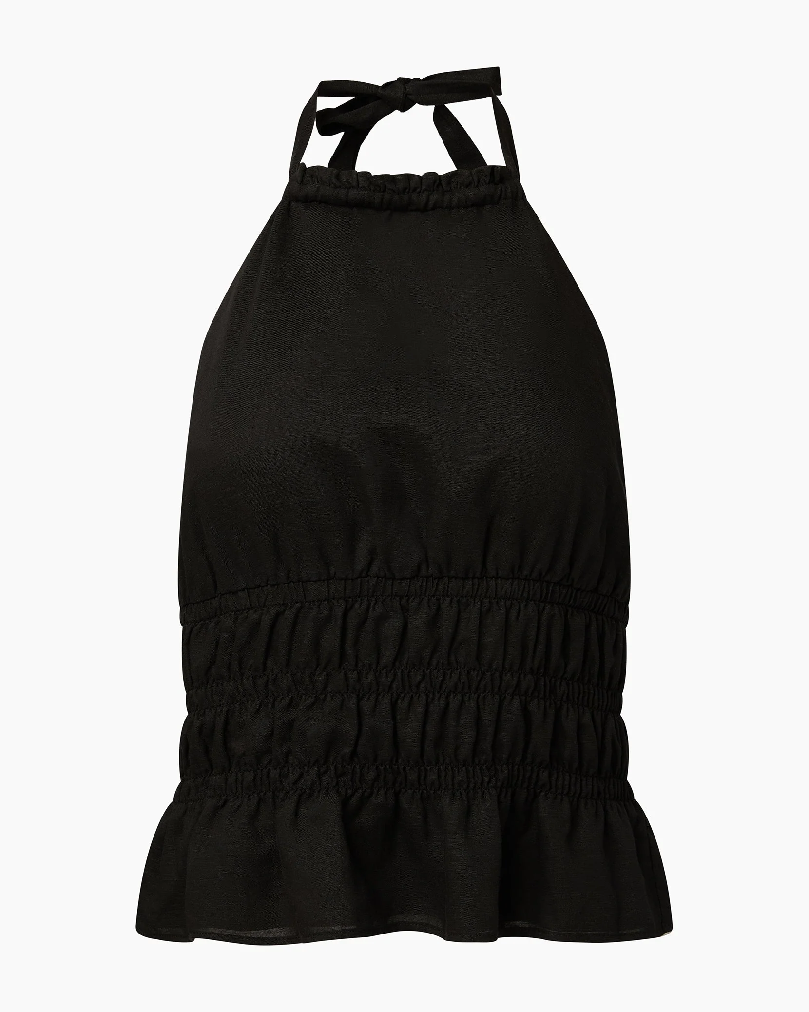 Womens | Air Linen Smocked Halter Top | Black - Image 2