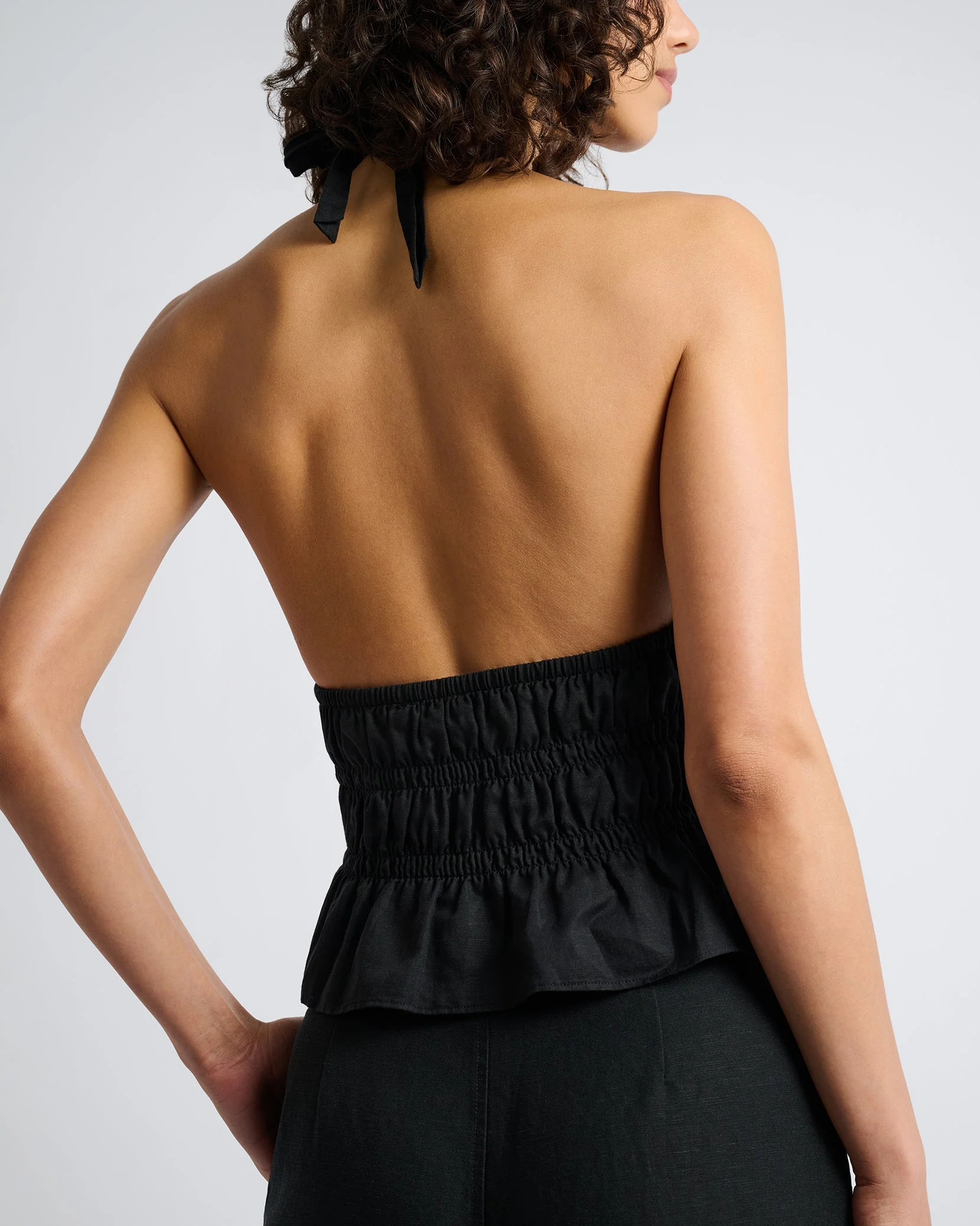 Womens | Air Linen Smocked Halter Top | Black - Image 5