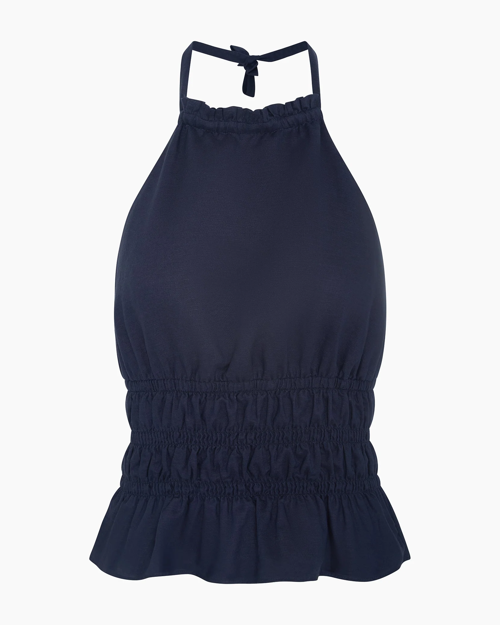 Womens | Air Linen Smocked Halter Top | Noir Navy - Image 2
