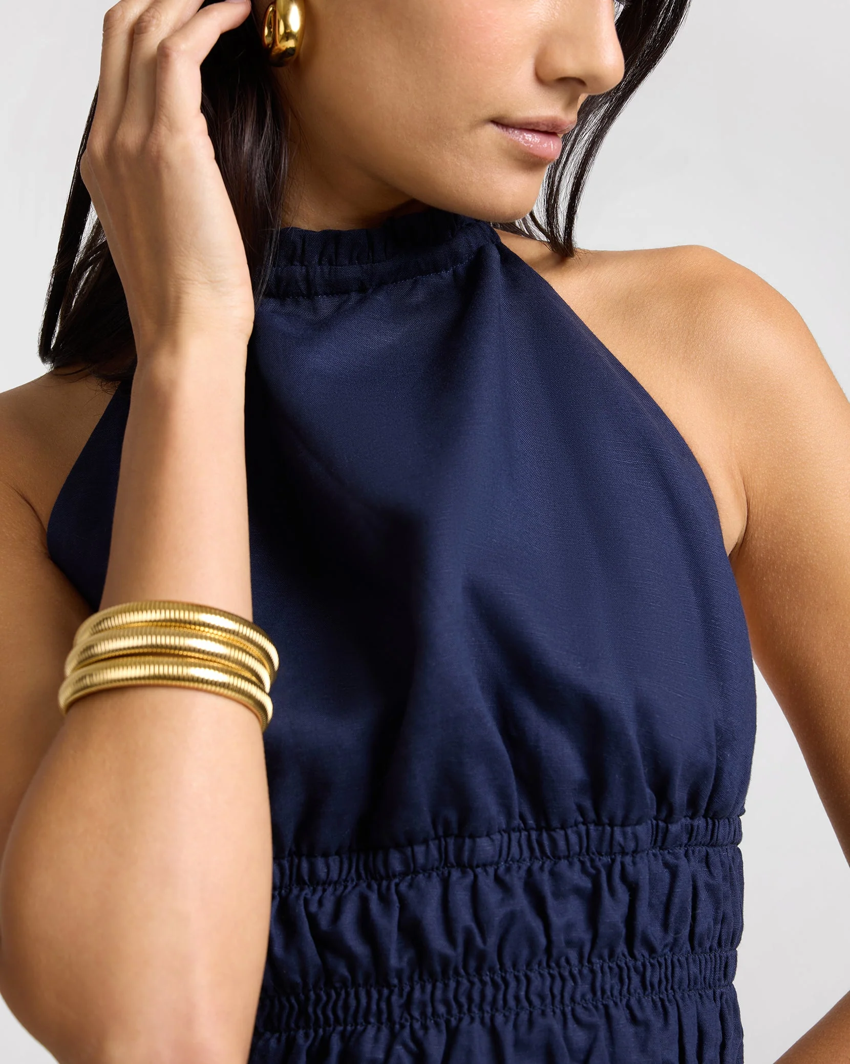 Womens | Air Linen Smocked Halter Top | Noir Navy - Image 4