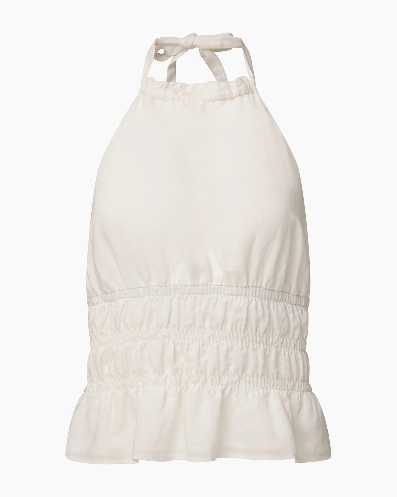 Womens | Air Linen Smocked Halter Top | White - Image 2