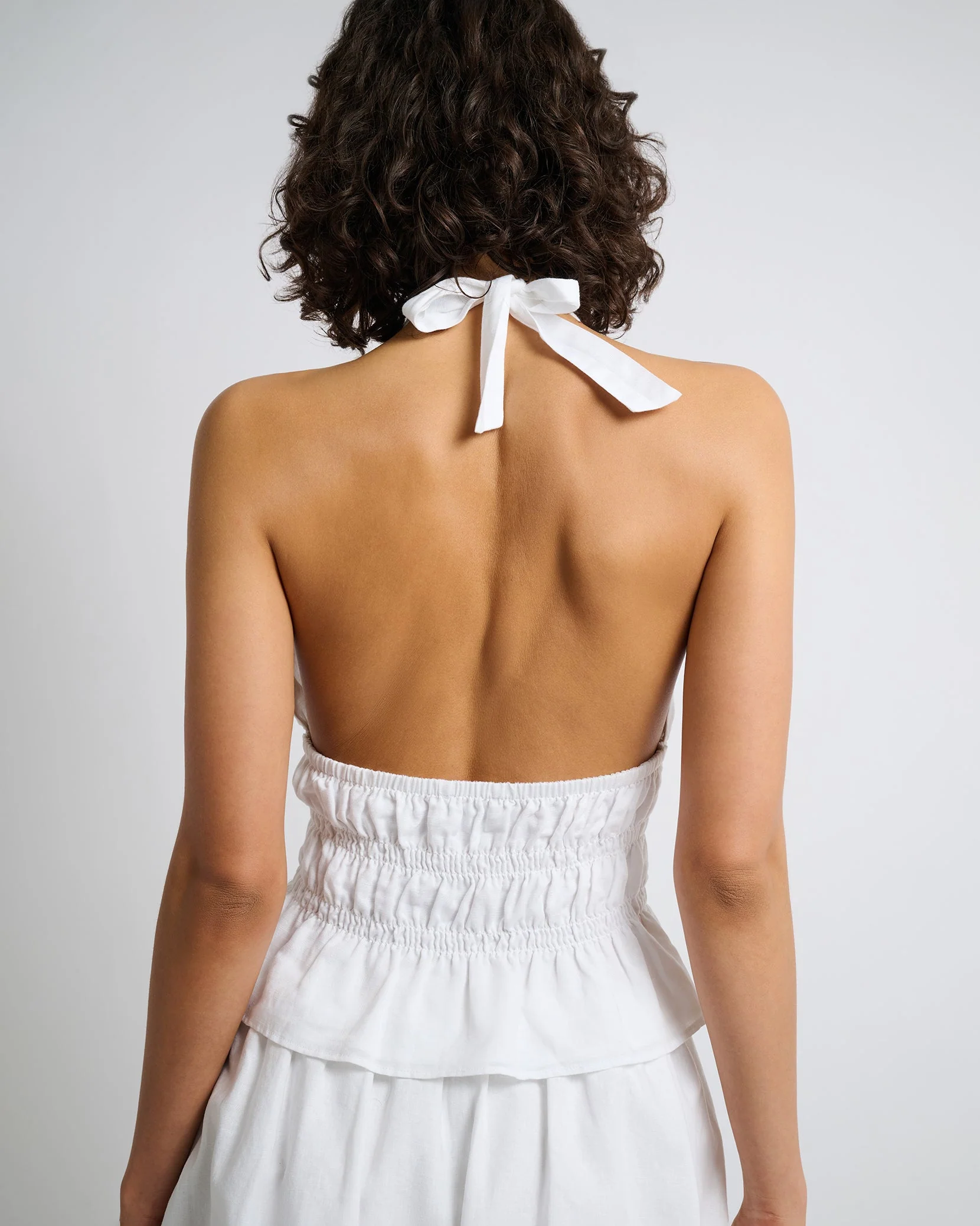 Womens | Air Linen Smocked Halter Top | White - Image 5
