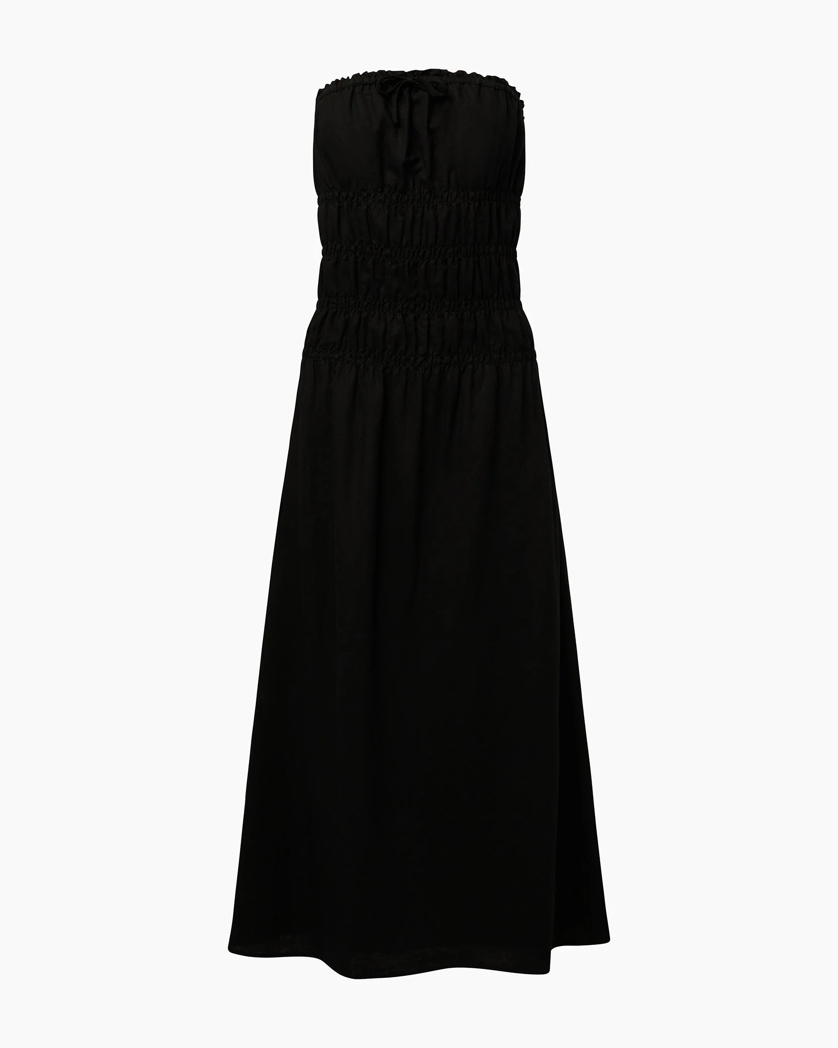 Womens | Air Linen Smocked Maxi Dress | Black - Image 2