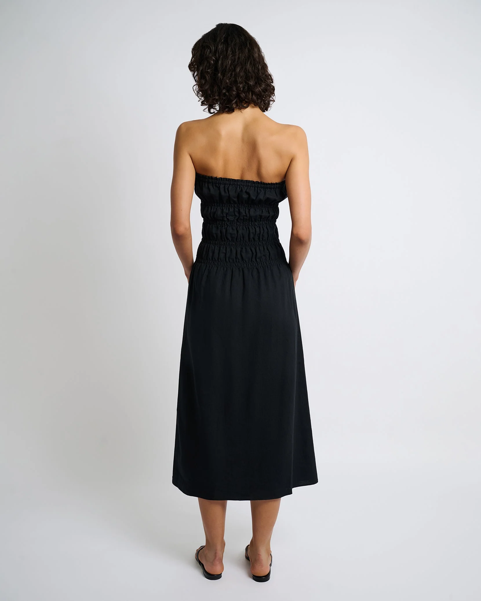 Womens | Air Linen Smocked Maxi Dress | Black - Image 5
