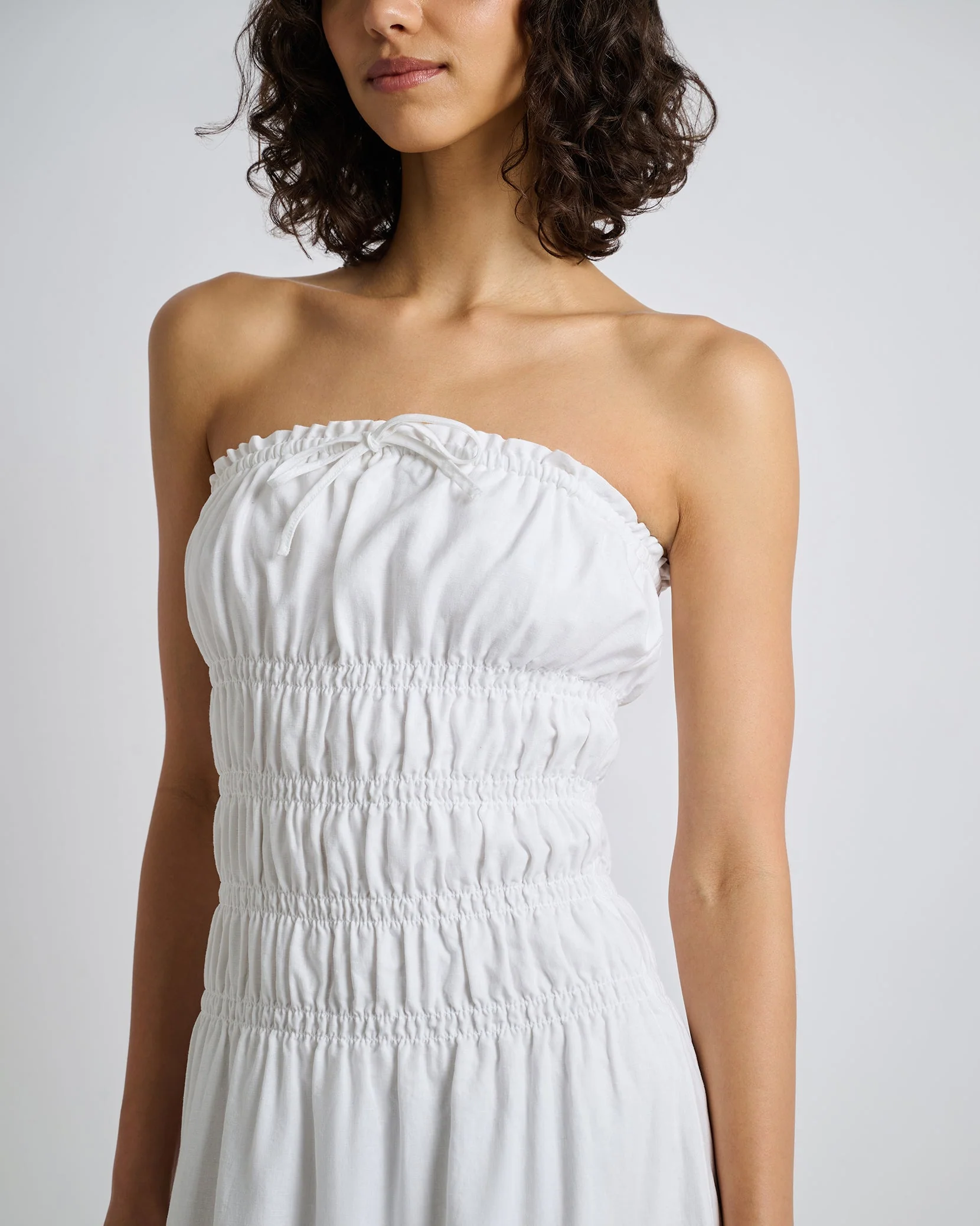 Womens | Air Linen Smocked Maxi Dress | White - Image 4