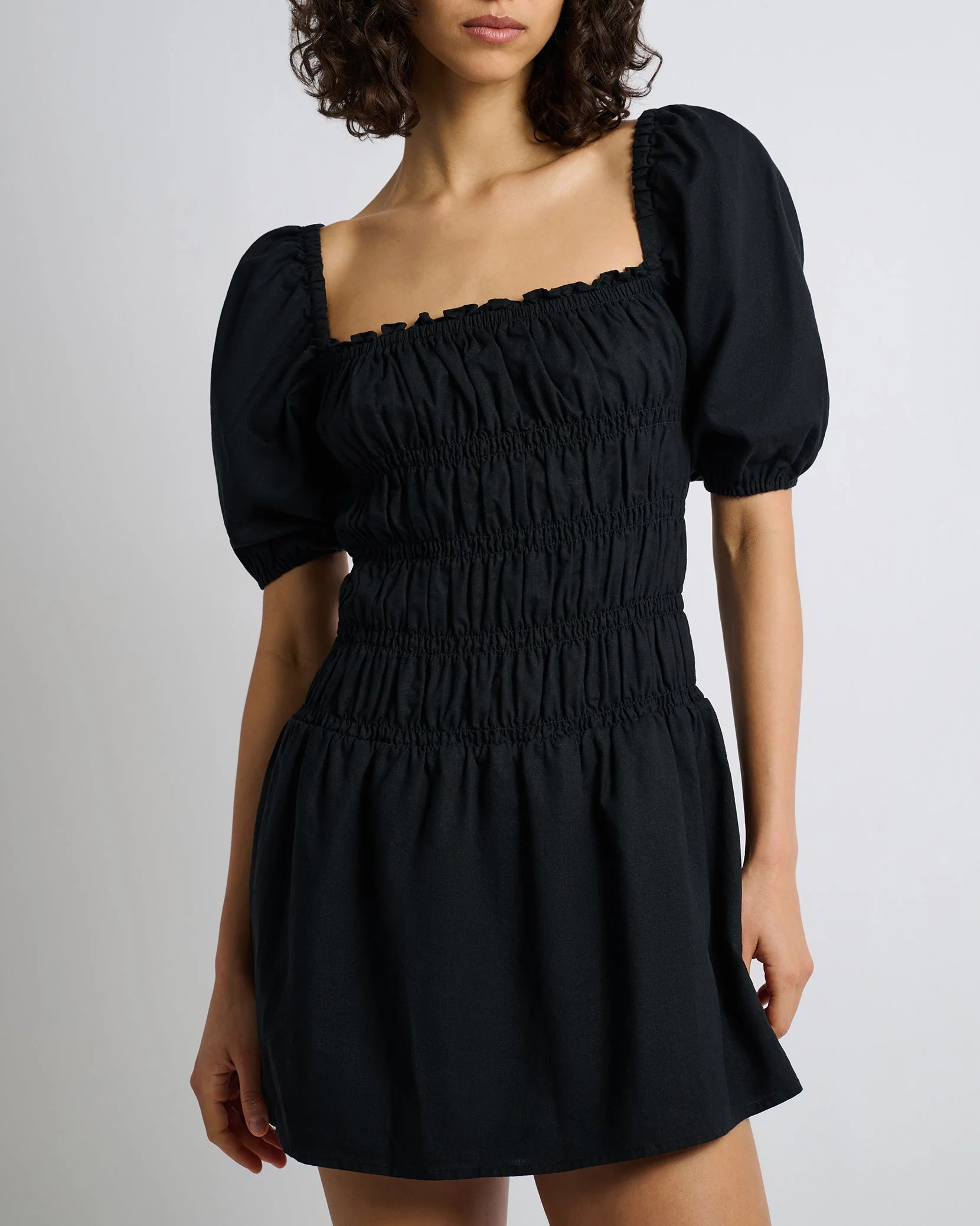 Womens | Air Linen Smocked Mini Dress | Black - Image 3