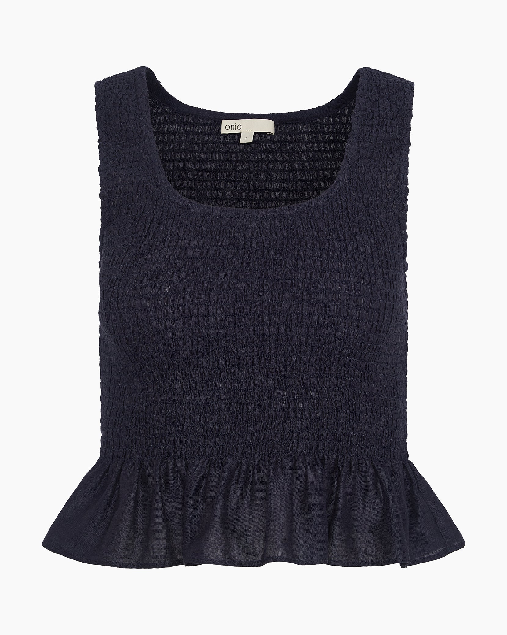 Womens | Air Linen Smocked Tank | Noir Navy - Image 2