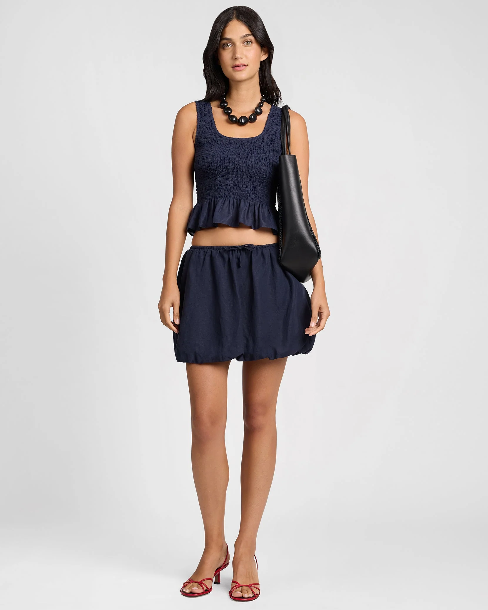 Womens | Air Linen Smocked Tank | Noir Navy - Image 3