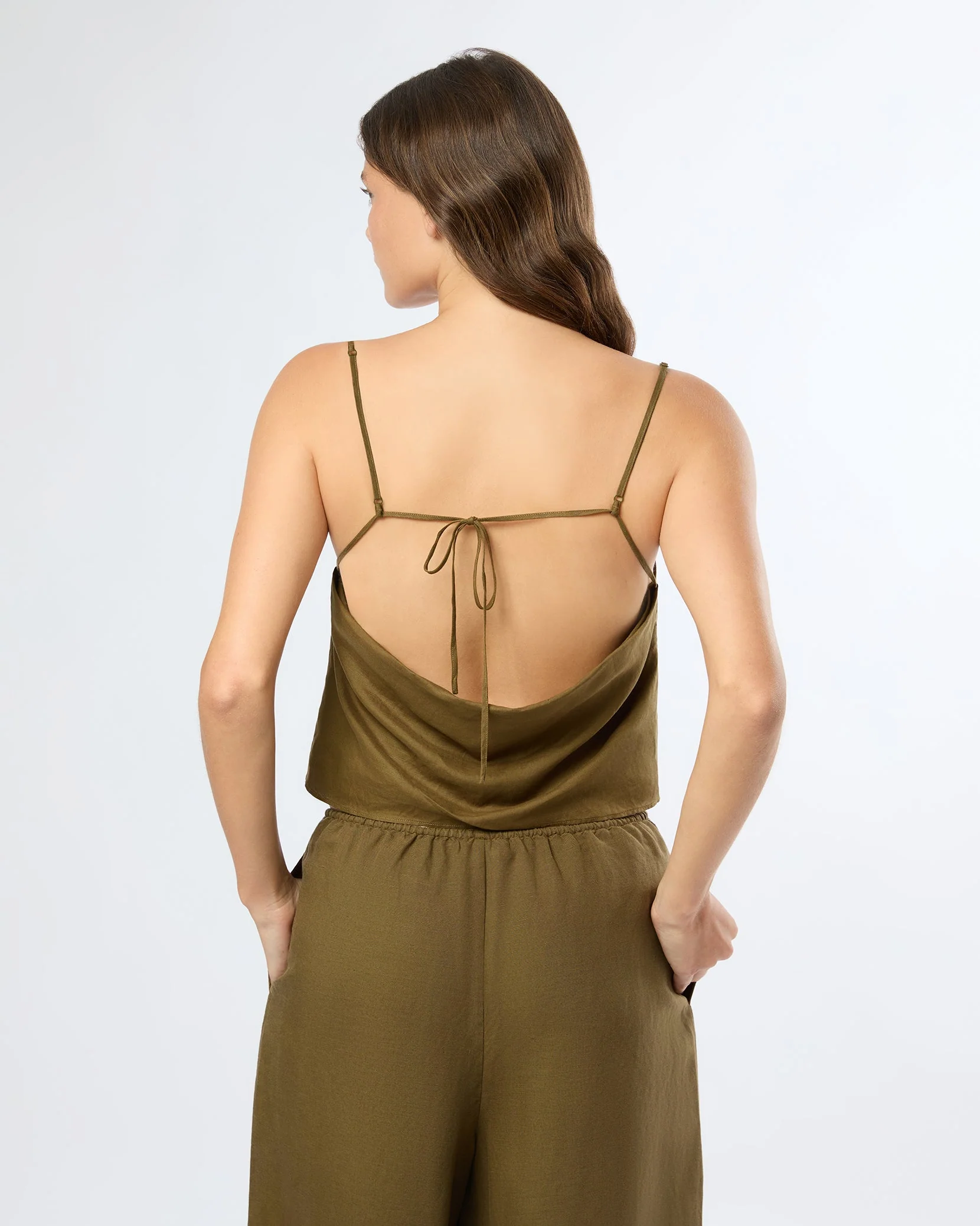 Womens | Air Linen Square Neck Tank Top | Olive - Image 6