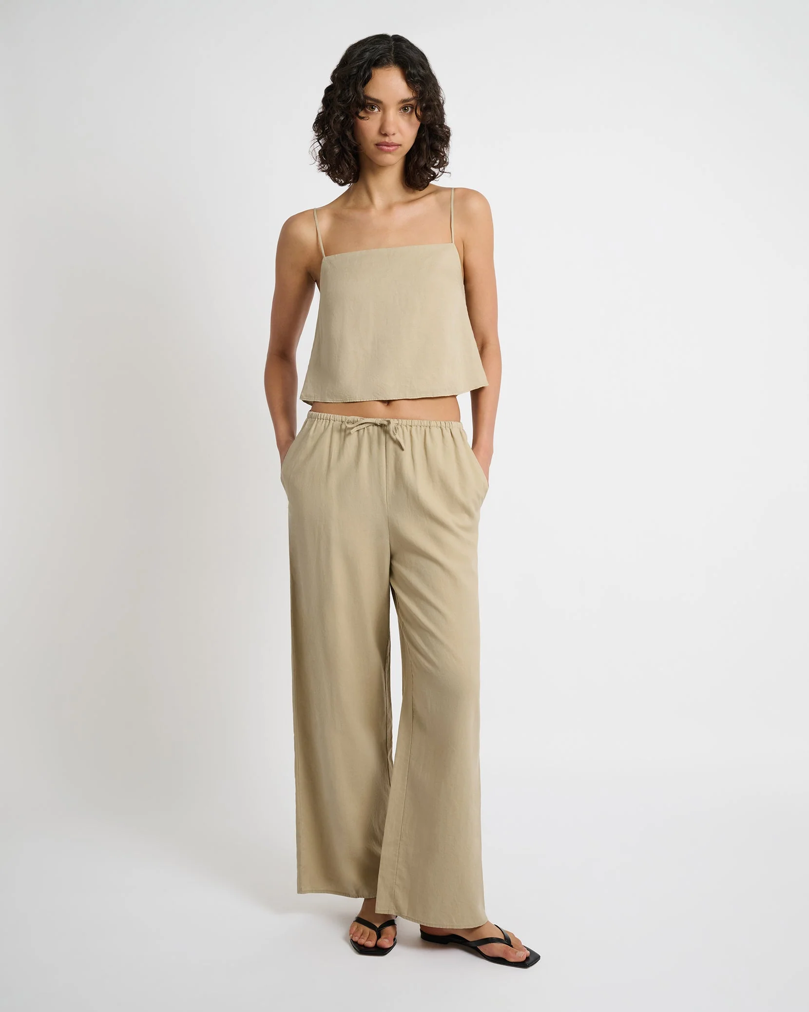 Womens | Air Linen Square Neck Tank Top | Jute - Image 3