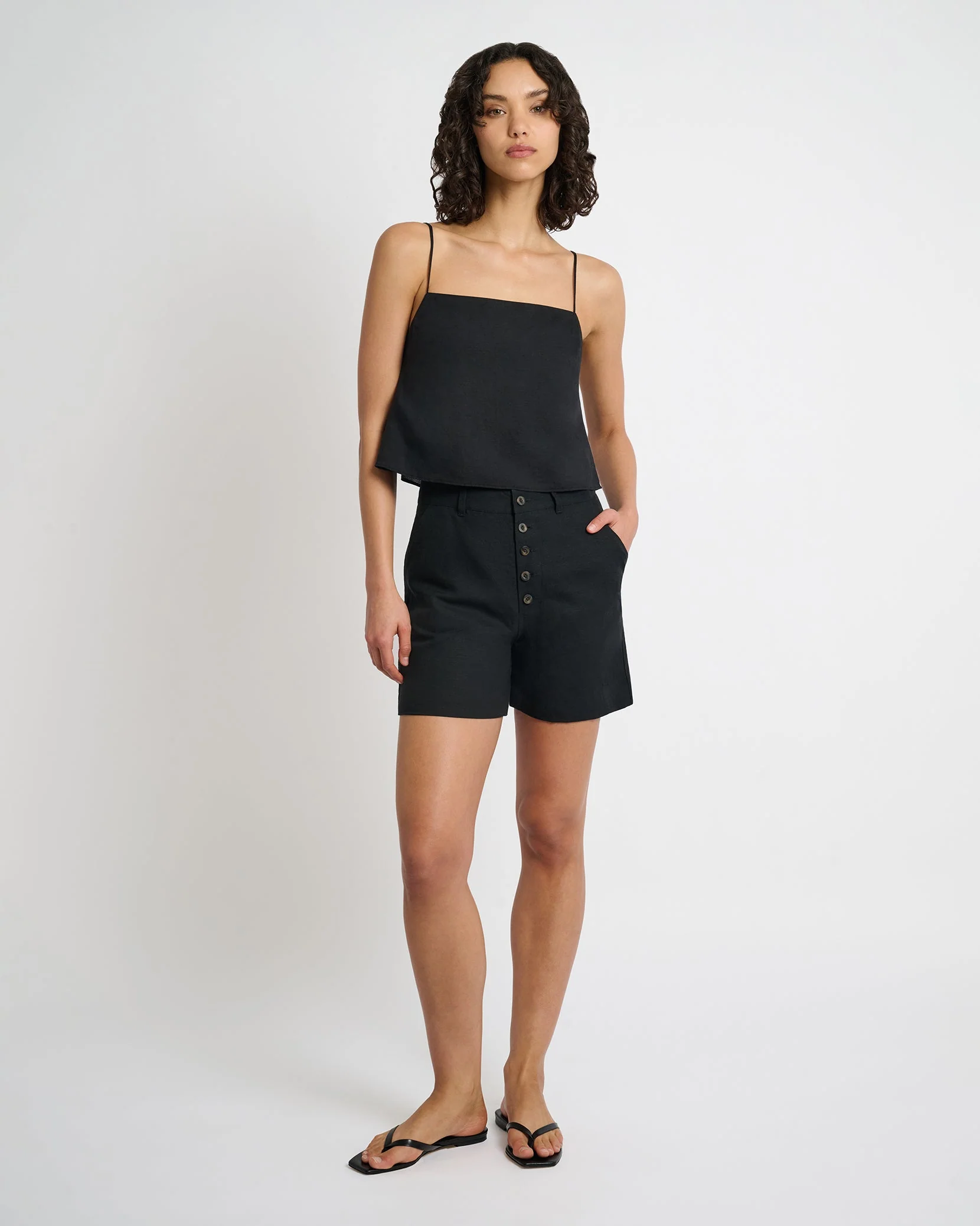 Womens | Air Linen Square Neck Tank Top | Black - Image 4