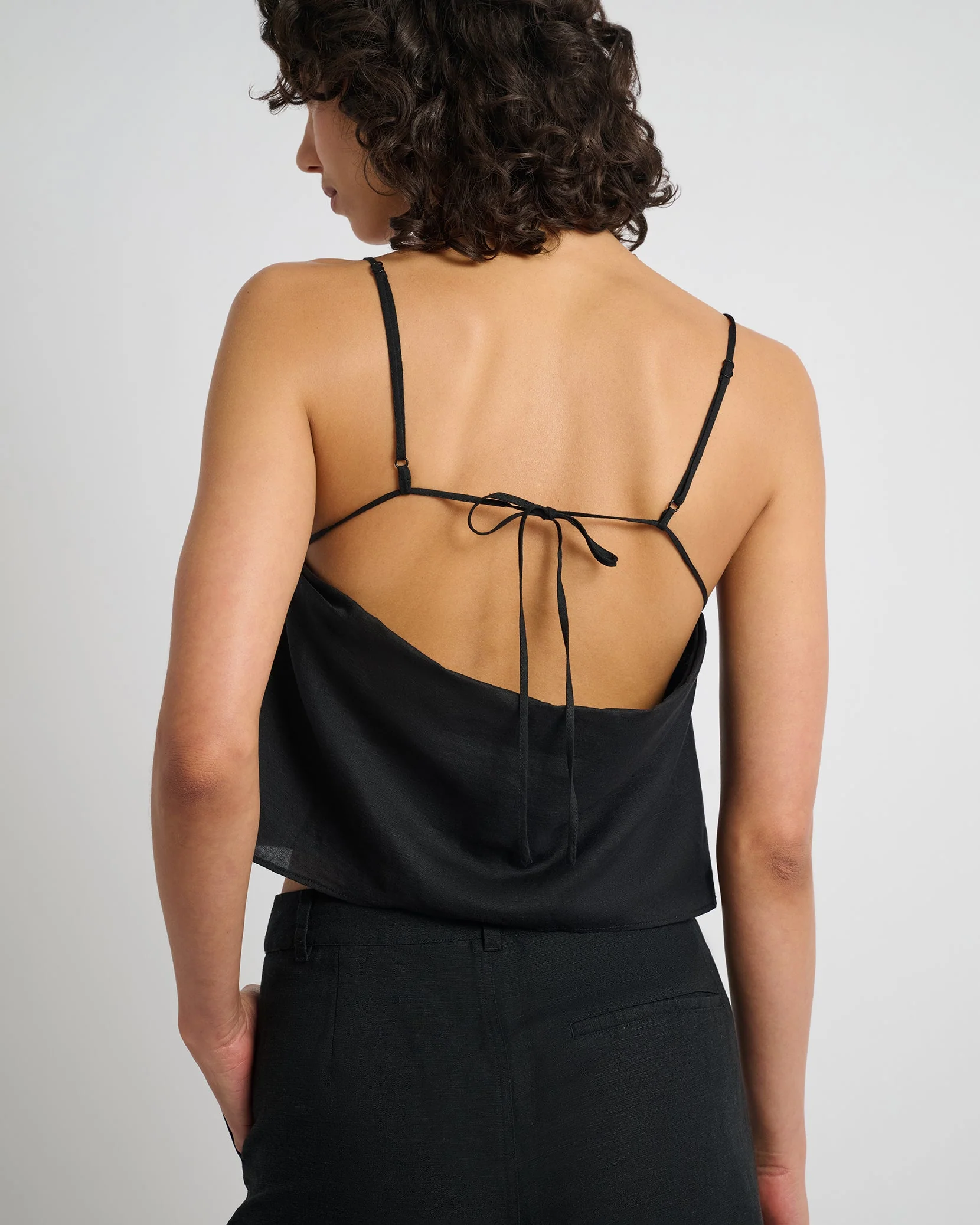 Womens | Air Linen Square Neck Tank Top | Black - Image 5
