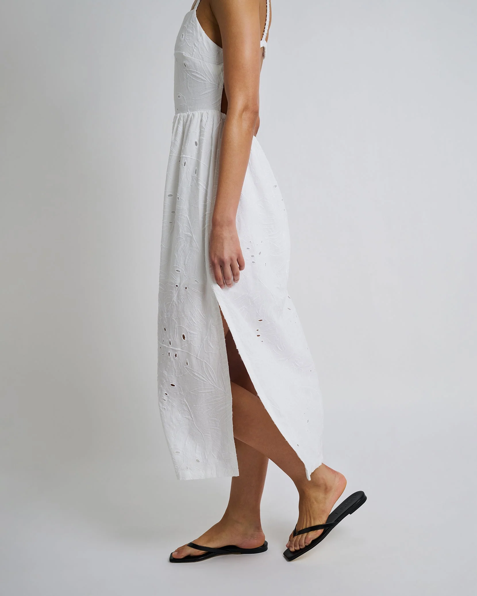 Womens | Air Linen Straight Neck Maxi Dress | White - Image 3