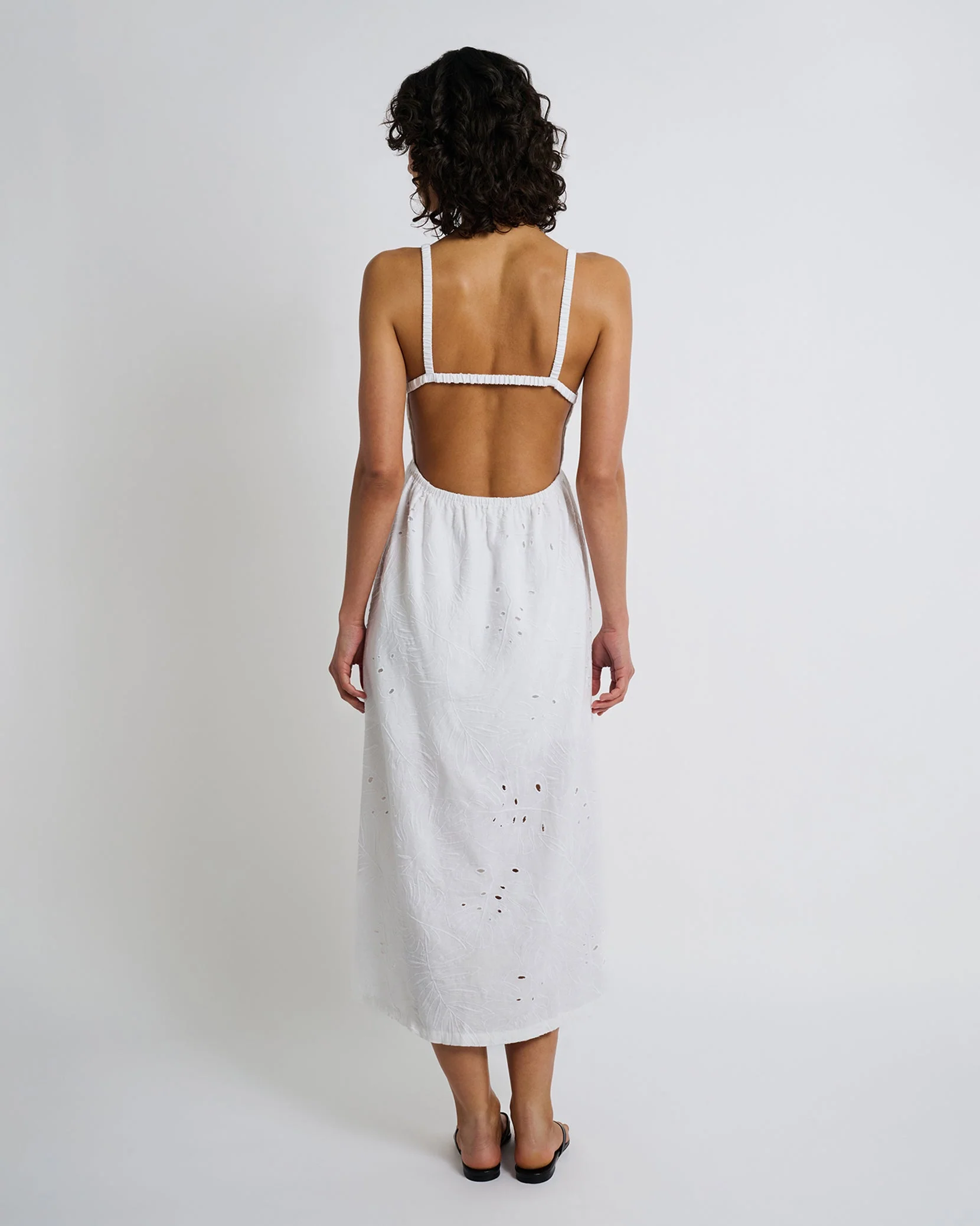 Womens | Air Linen Straight Neck Maxi Dress | White - Image 5