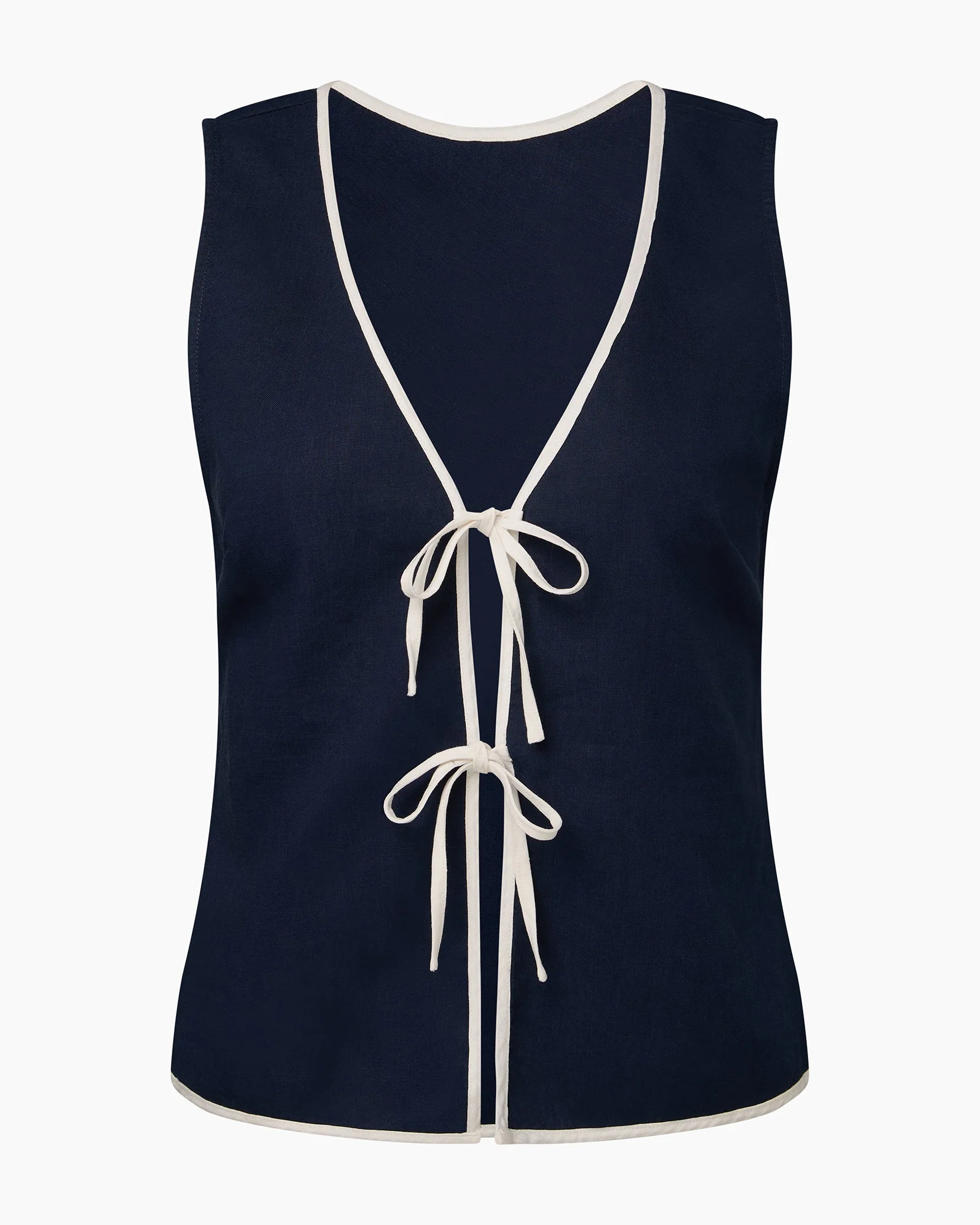 Womens | Air Linen Tie Front Tank | Deep Navy/White - Image 2