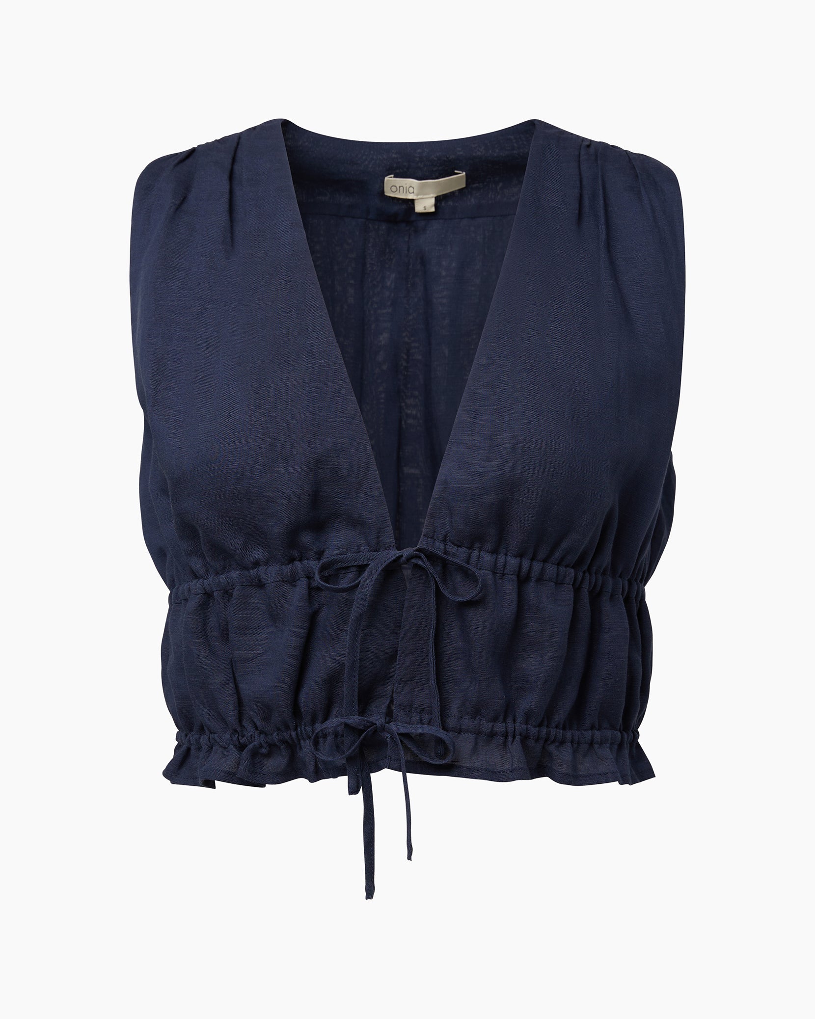 Womens | Air Linen Tie Front Top | Deep Navy - Image 2