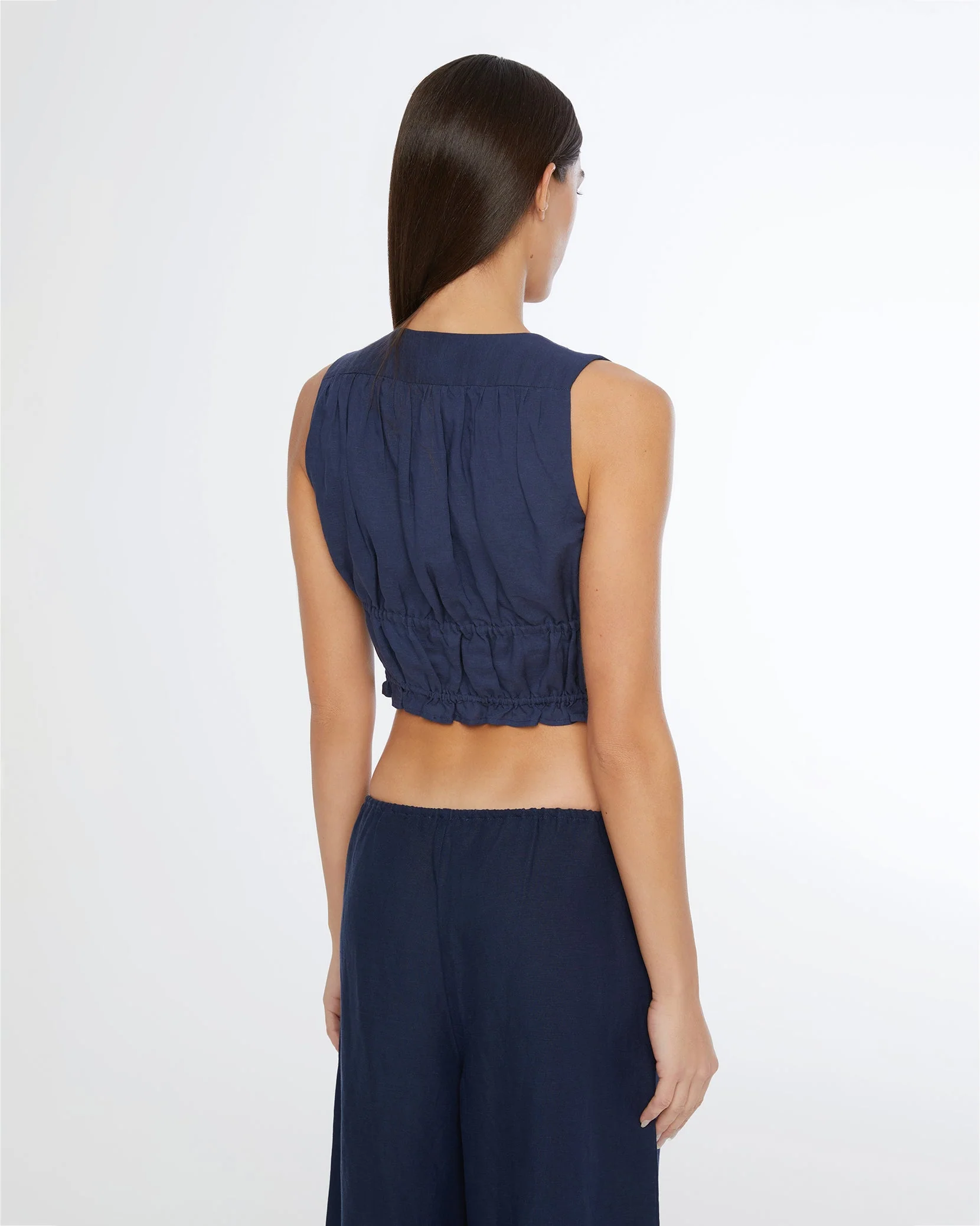 Womens | Air Linen Tie Front Top | Deep Navy - Image 4