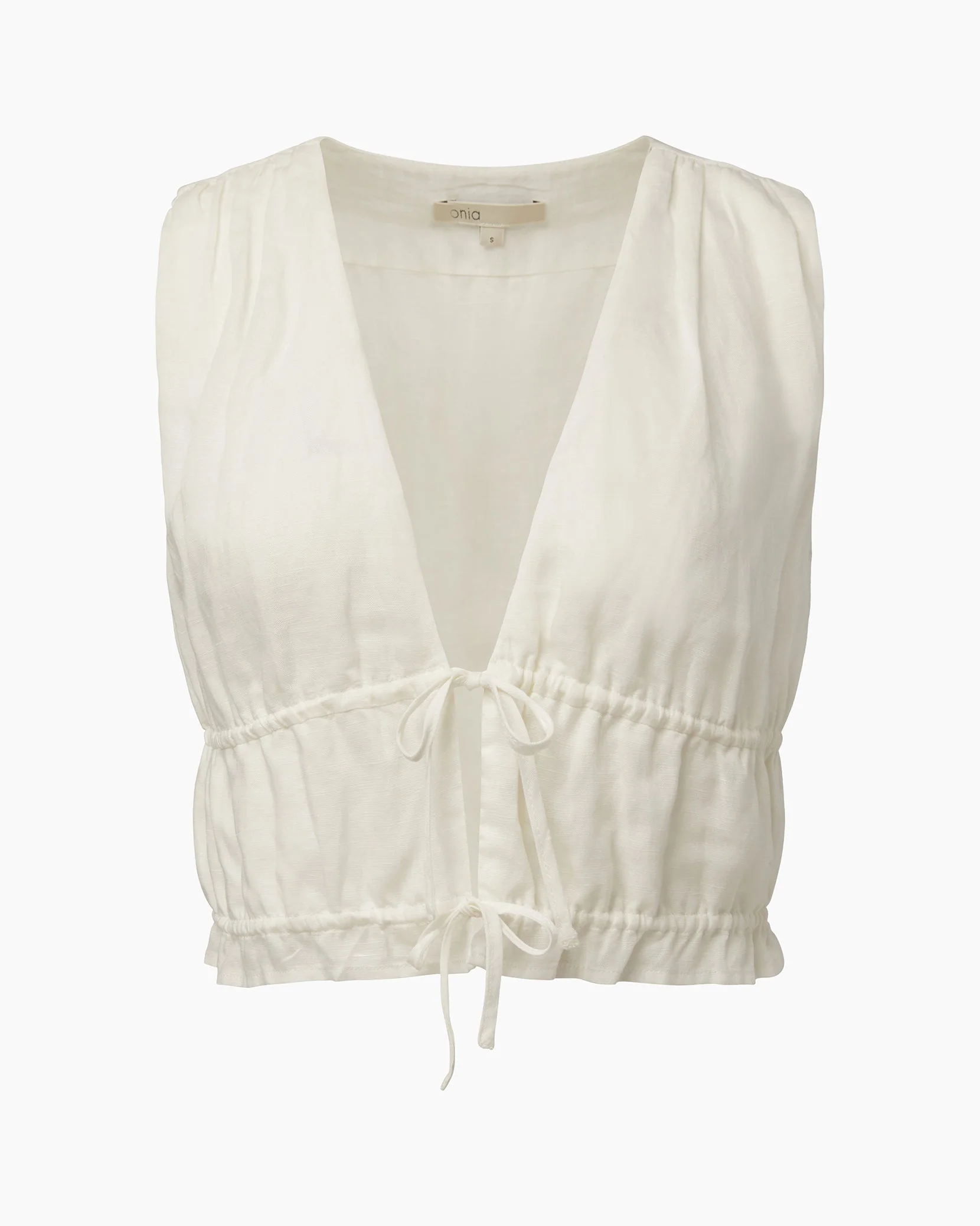 Womens | Air Linen Tie Front Top | White - Image 2