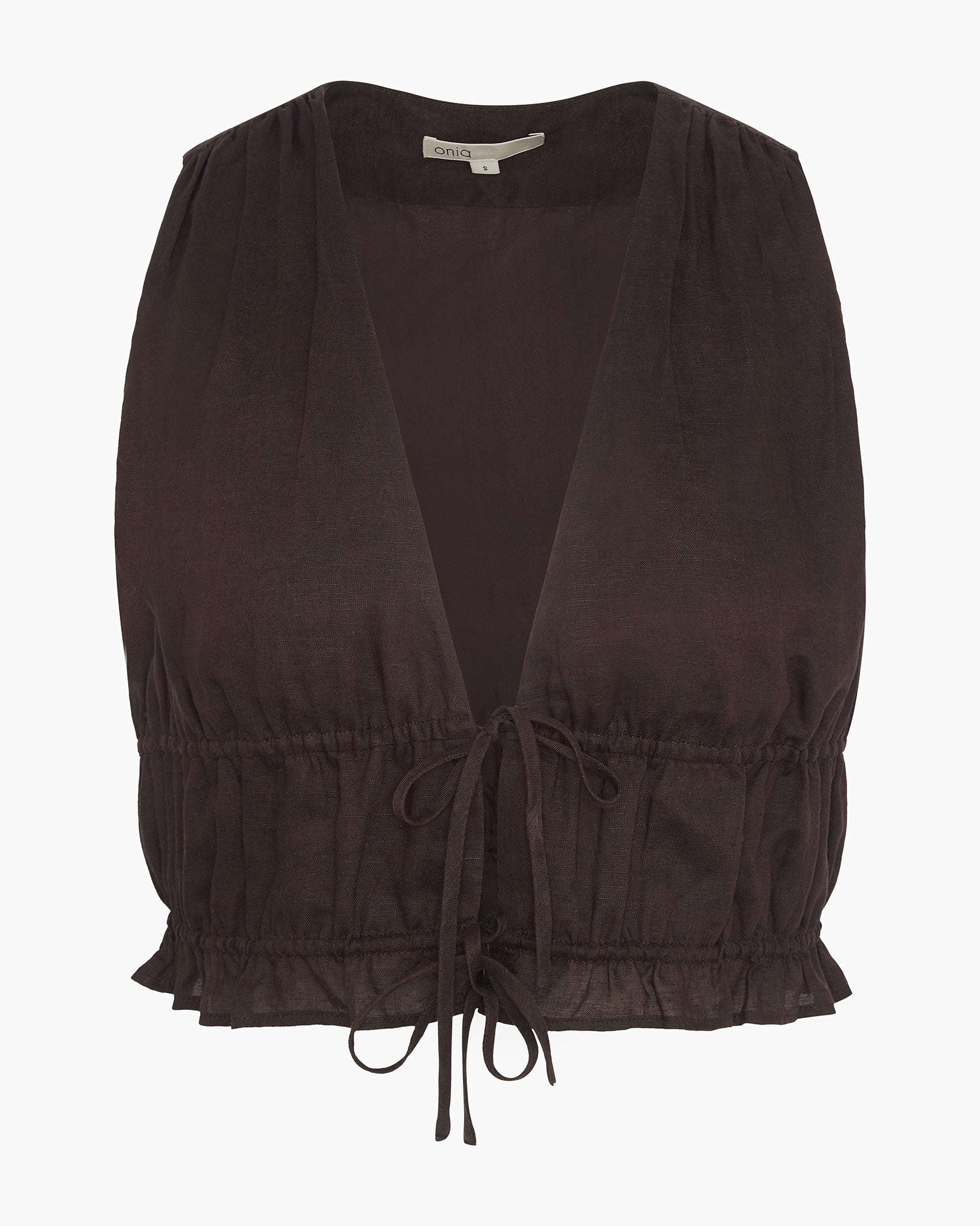 Womens | Air Linen Tie Front Top | Espresso - Image 2