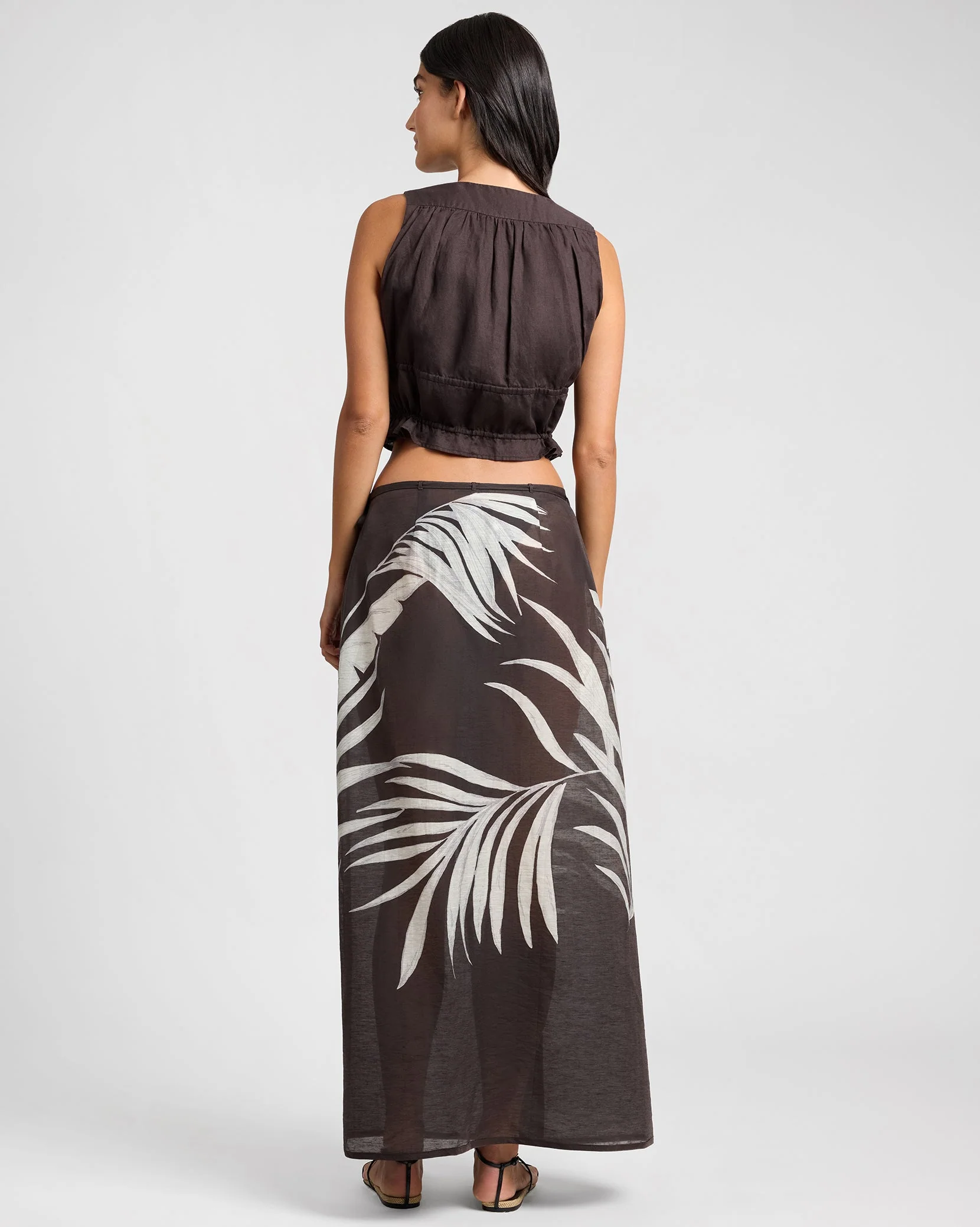 Womens | Air Linen Tie Front Top | Espresso - Image 5