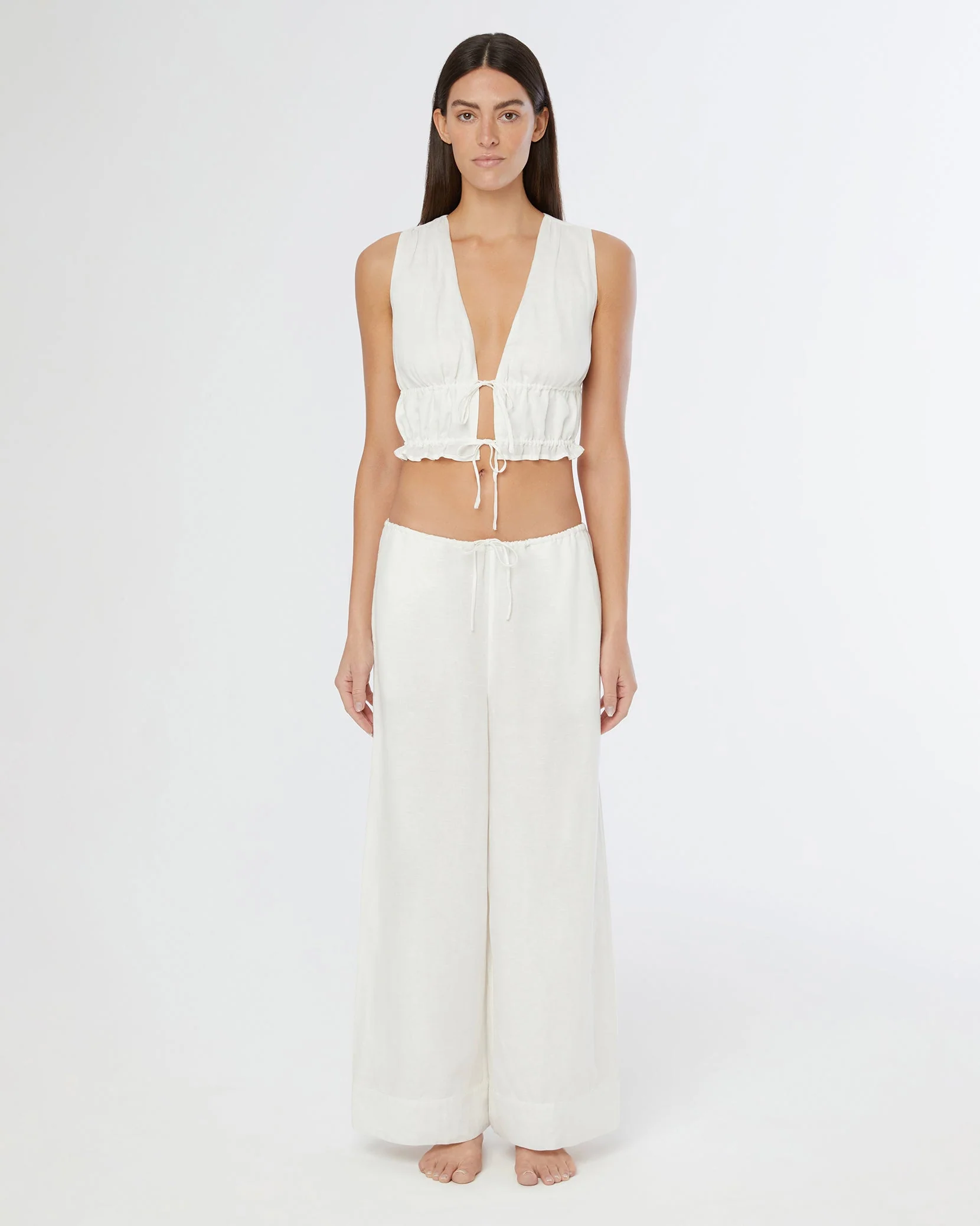 Womens | Air Linen Tie Front Top | White - Image 3