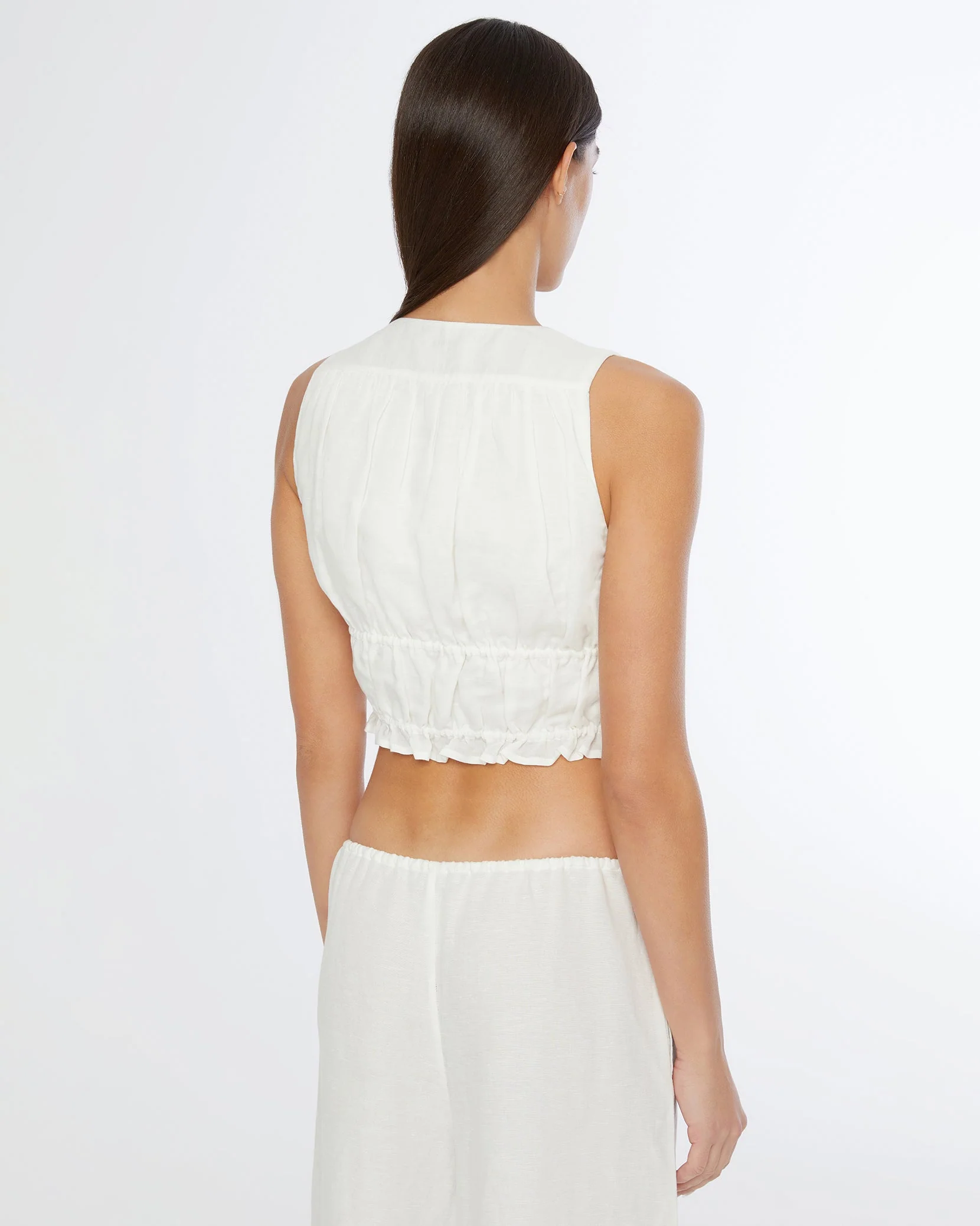 Womens | Air Linen Tie Front Top | White - Image 4
