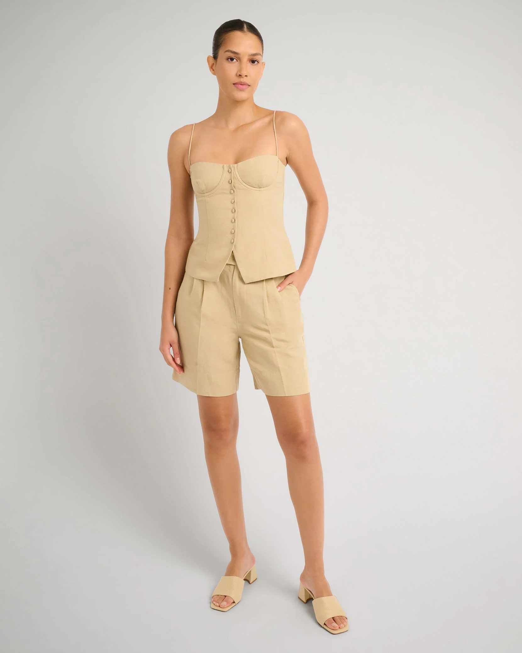 Womens | Air Linen Underwire Corset Top | Jute - Image 3