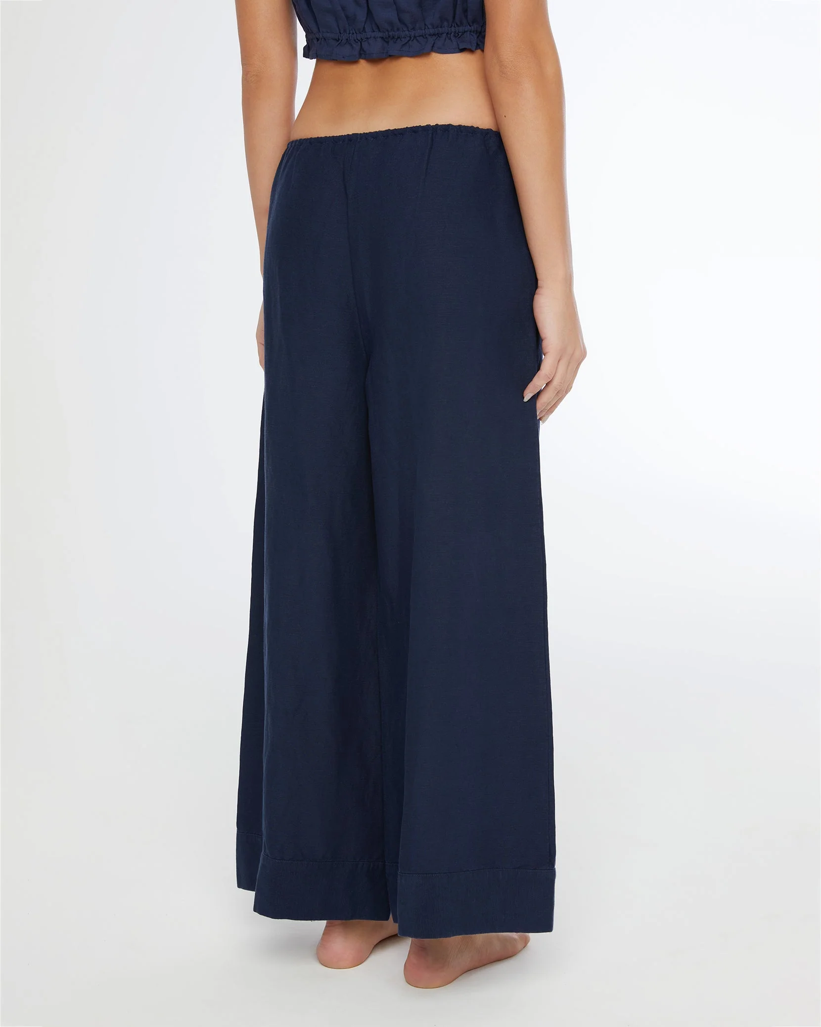 Womens | Air Linen Wide Leg Drawstring Pant | Deep Navy - Image 4