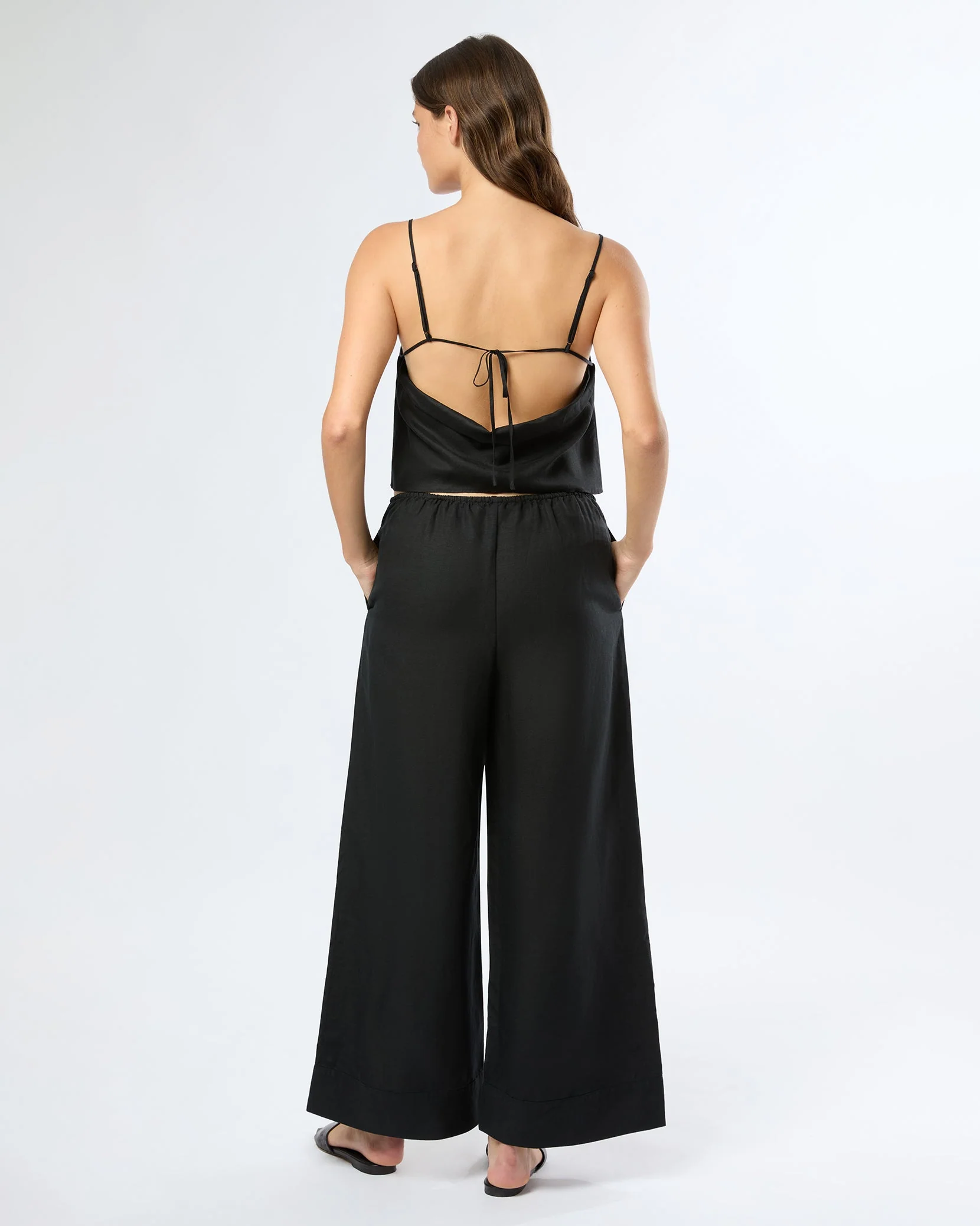 Womens | Air Linen Wide Leg Drawstring Pant | Black - Image 5