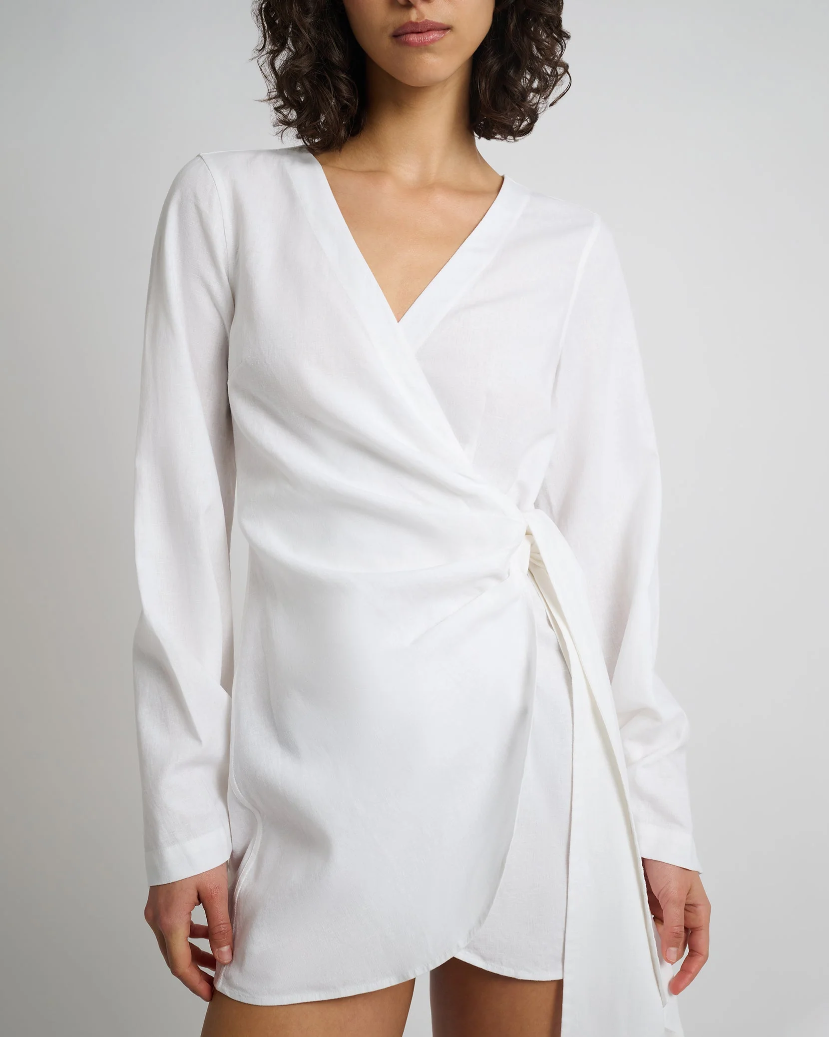 Womens | Air Linen Wrap Dress | White - Image 3