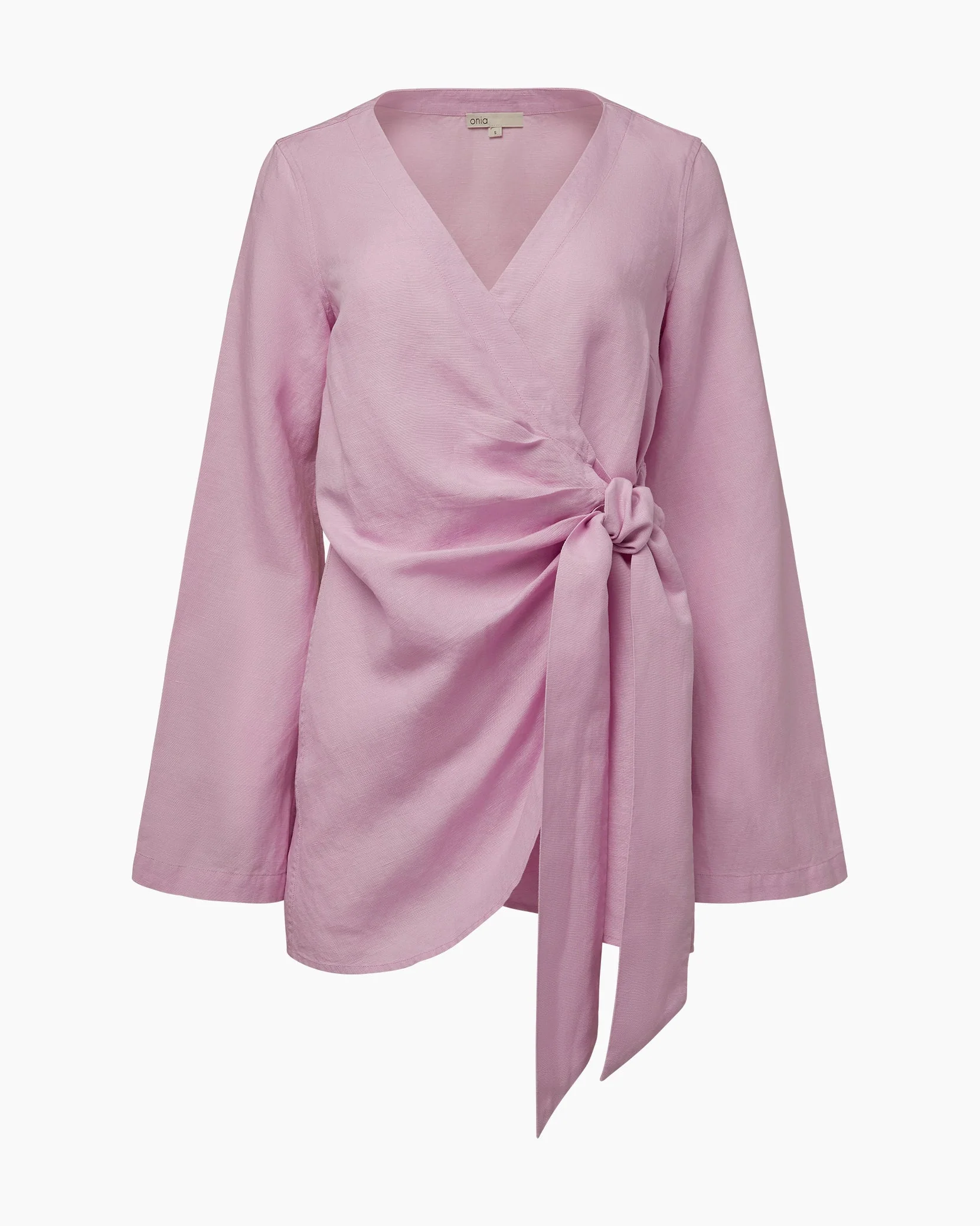 Womens | Air Linen Wrap Dress | Pink Lavender - Image 2