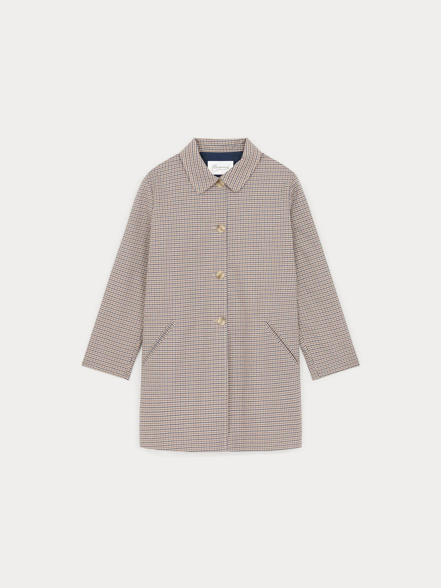 Women | A Line Four Button Houndstooth Coat | Beige - Image 2