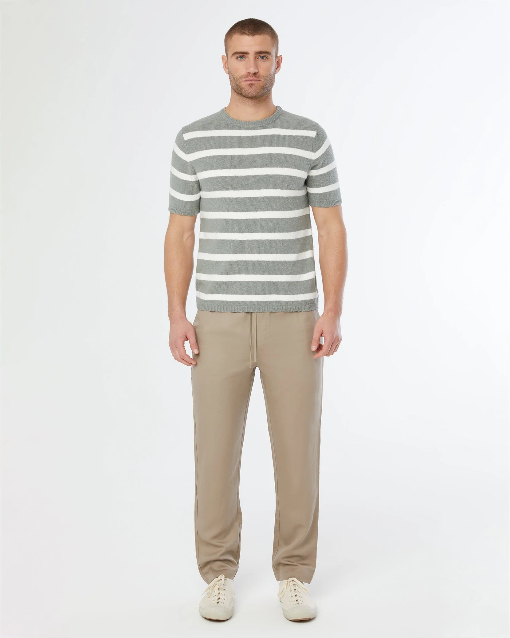 Mens | Boucle Knit Tee | Sage/White - Image 2