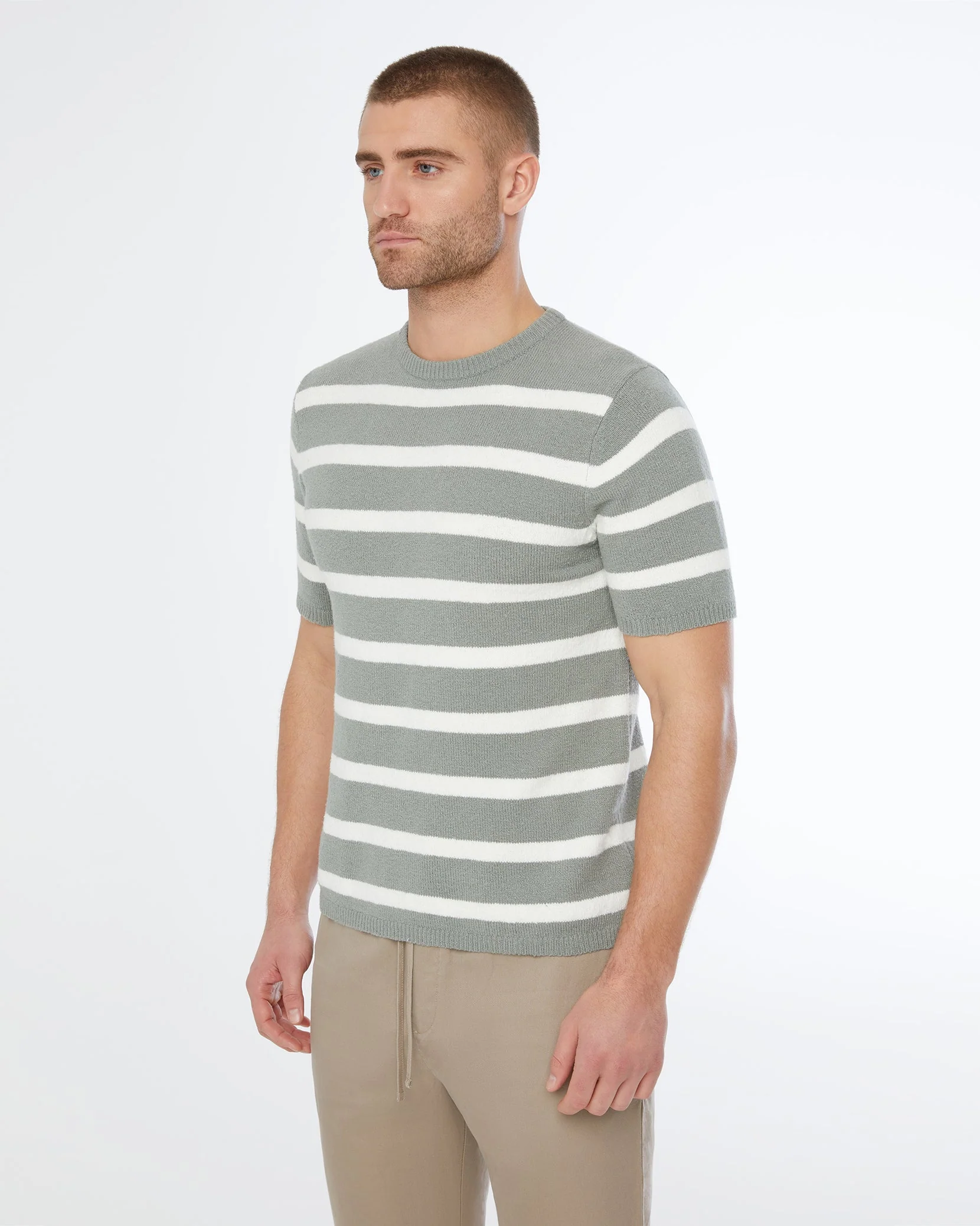 Mens | Boucle Knit Tee | Sage/White - Image 3