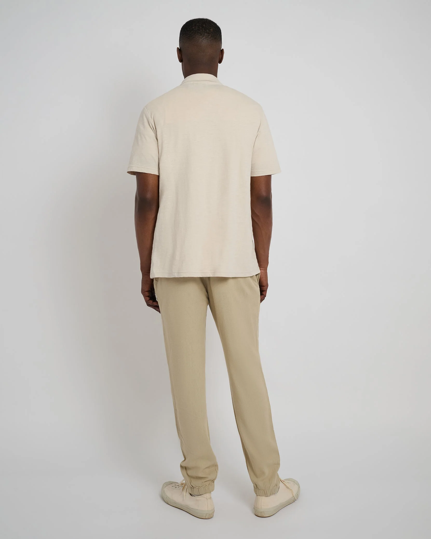 Mens | Button Front Elastic Linen Pant | Sand - Image 5
