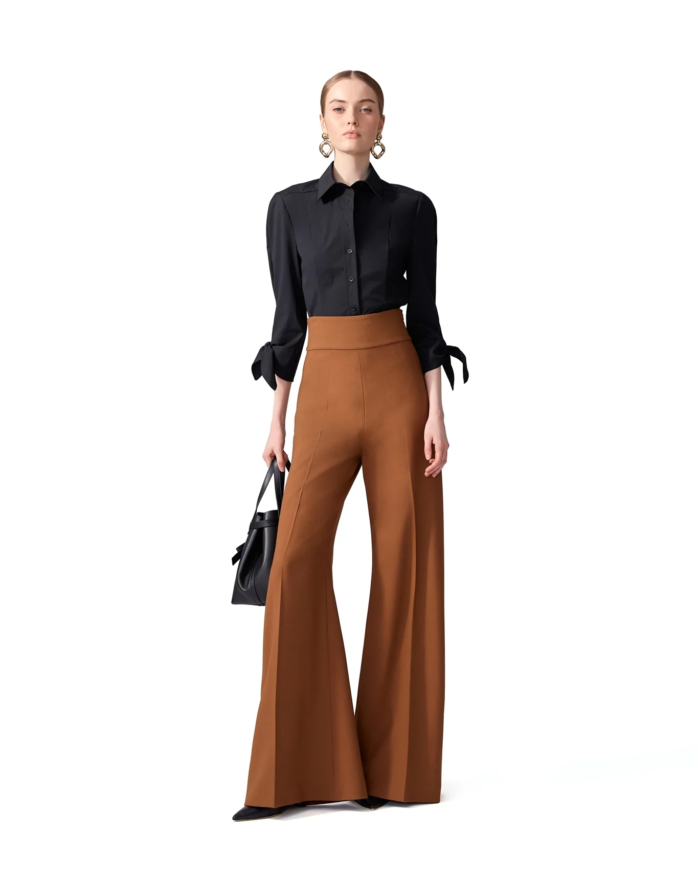3/4 Tie Sleeve Button Down Top | Black - Image 2