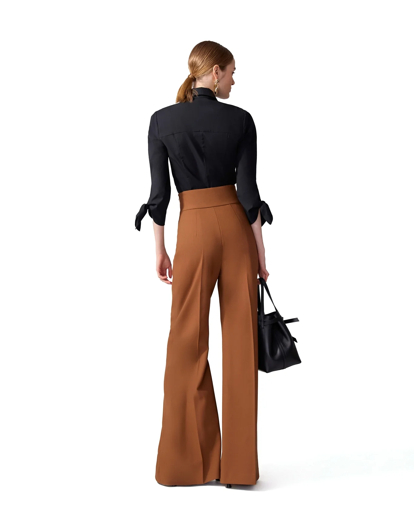 3/4 Tie Sleeve Button Down Top | Black - Image 3