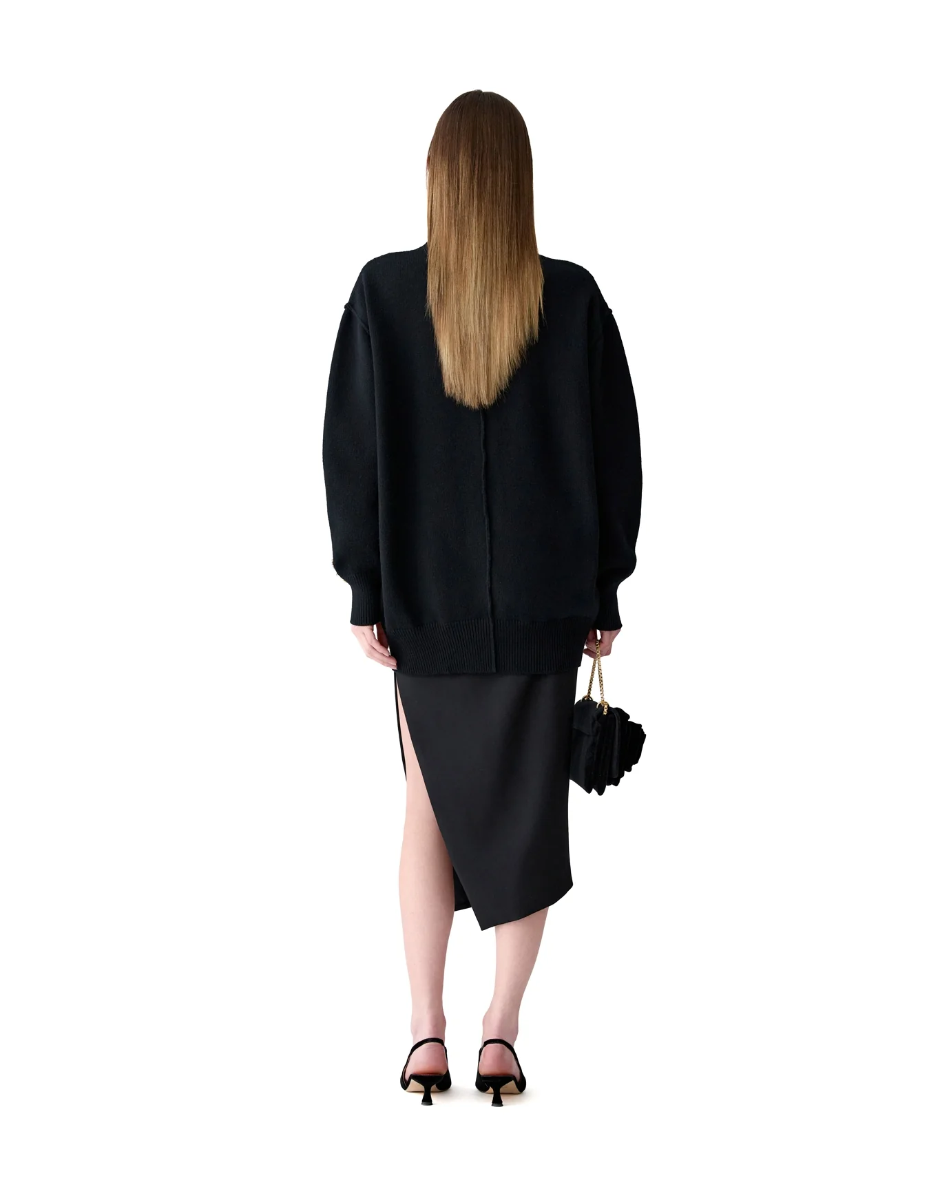 Asymmetric Gathered Midi Skirt | Black - Image 4