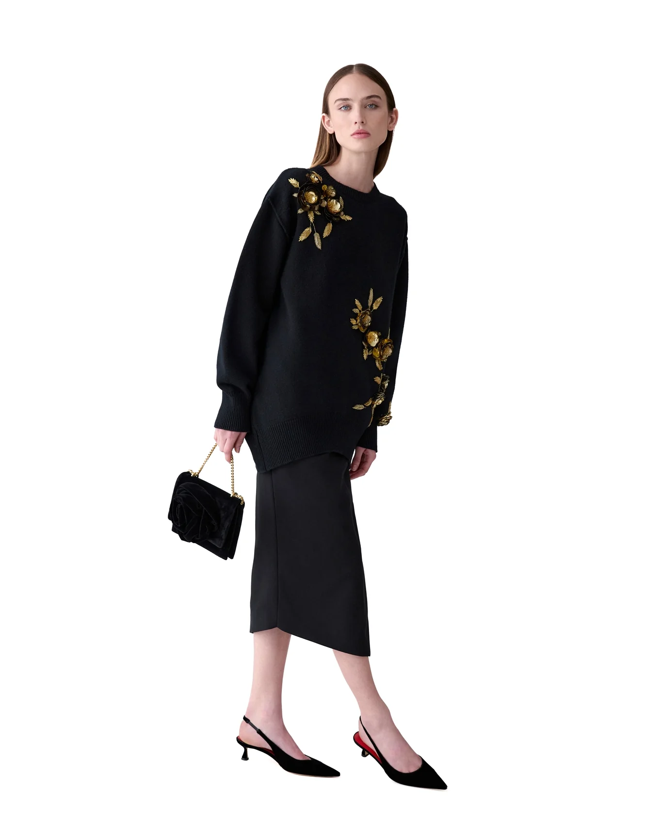 Asymmetric Gathered Midi Skirt | Black - Image 7