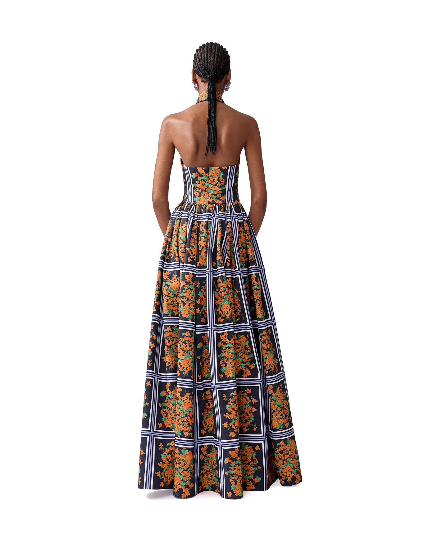 Collared Halter Neck Ball Gown | Black Multi - Image 3