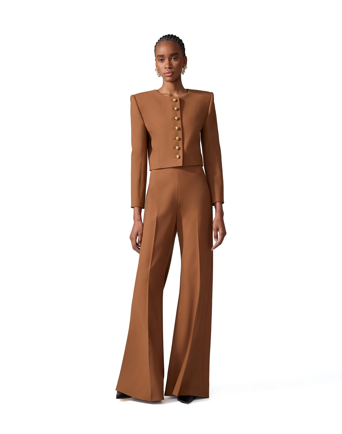 Collarless Cropped Jacket | Nutmeg - Image 2