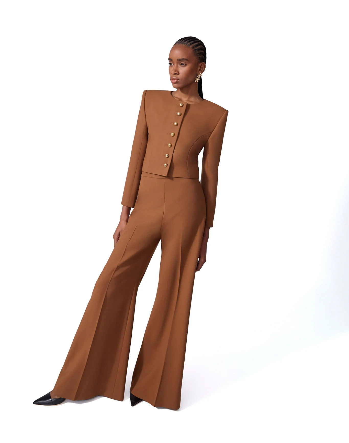 Collarless Cropped Jacket | Nutmeg - Image 3
