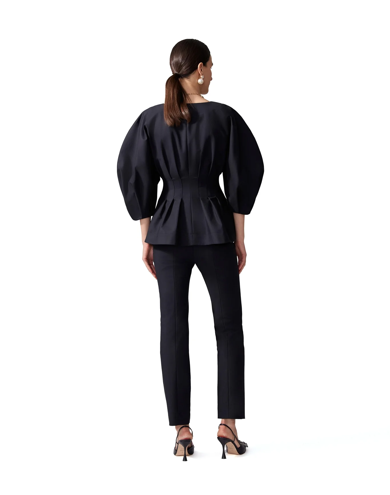 Collarless Pleated Waist Jacket | Black - Image 3