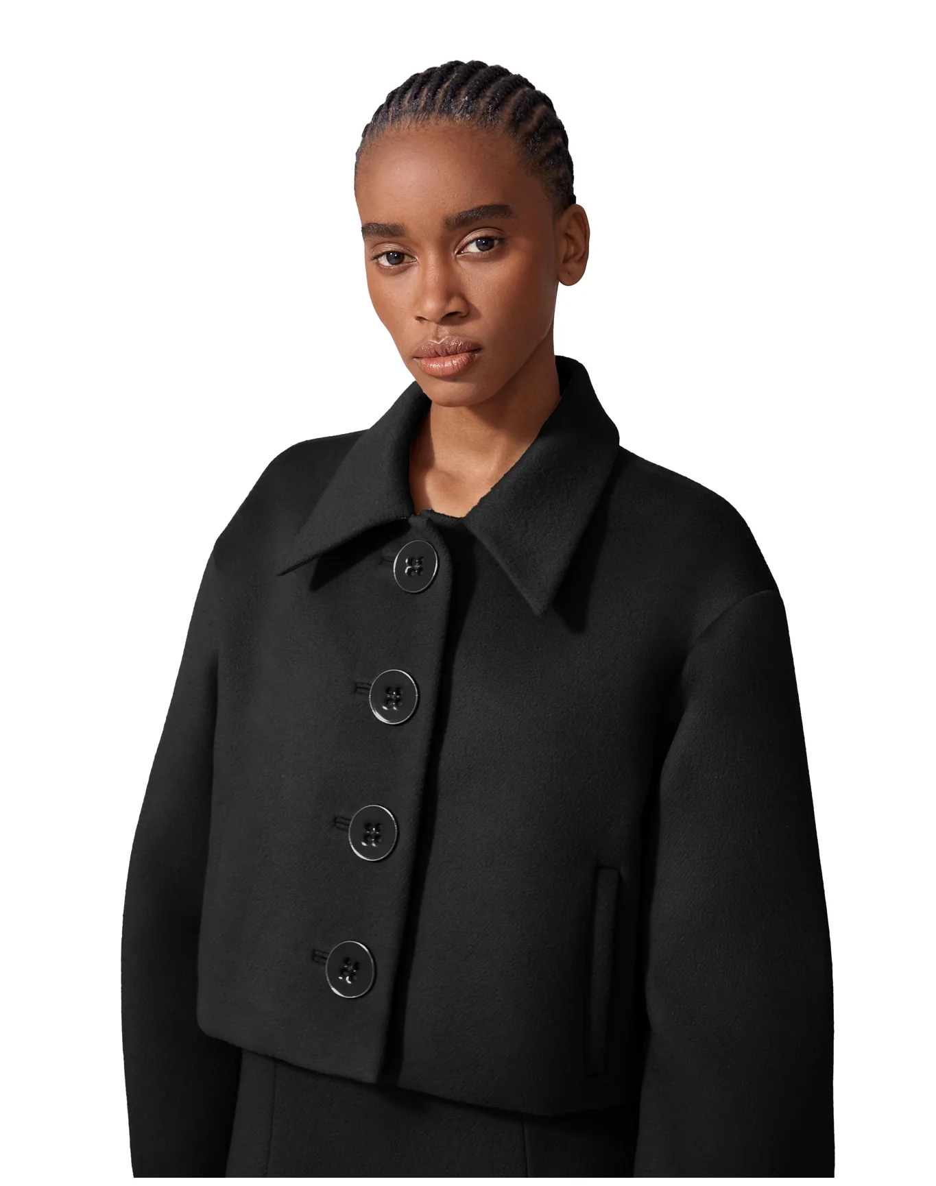Cropped Collared Jacket with Welt Pockets | Black - Image 3