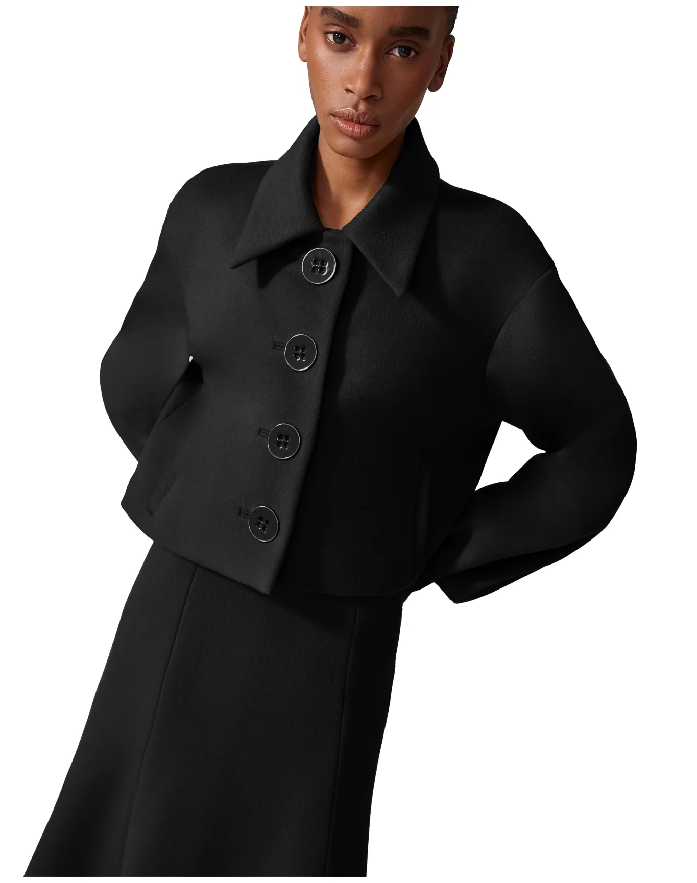 Cropped Collared Jacket with Welt Pockets | Black - Image 4
