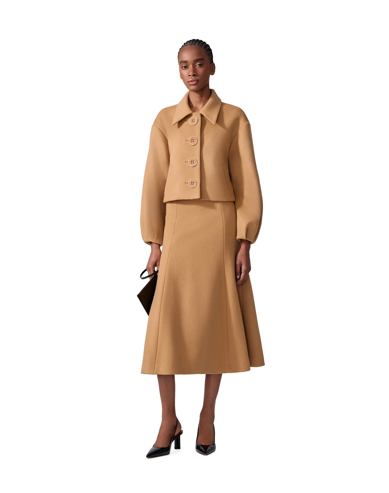 Cropped Collared Jacket with Welt Pockets | Tan - Image 2