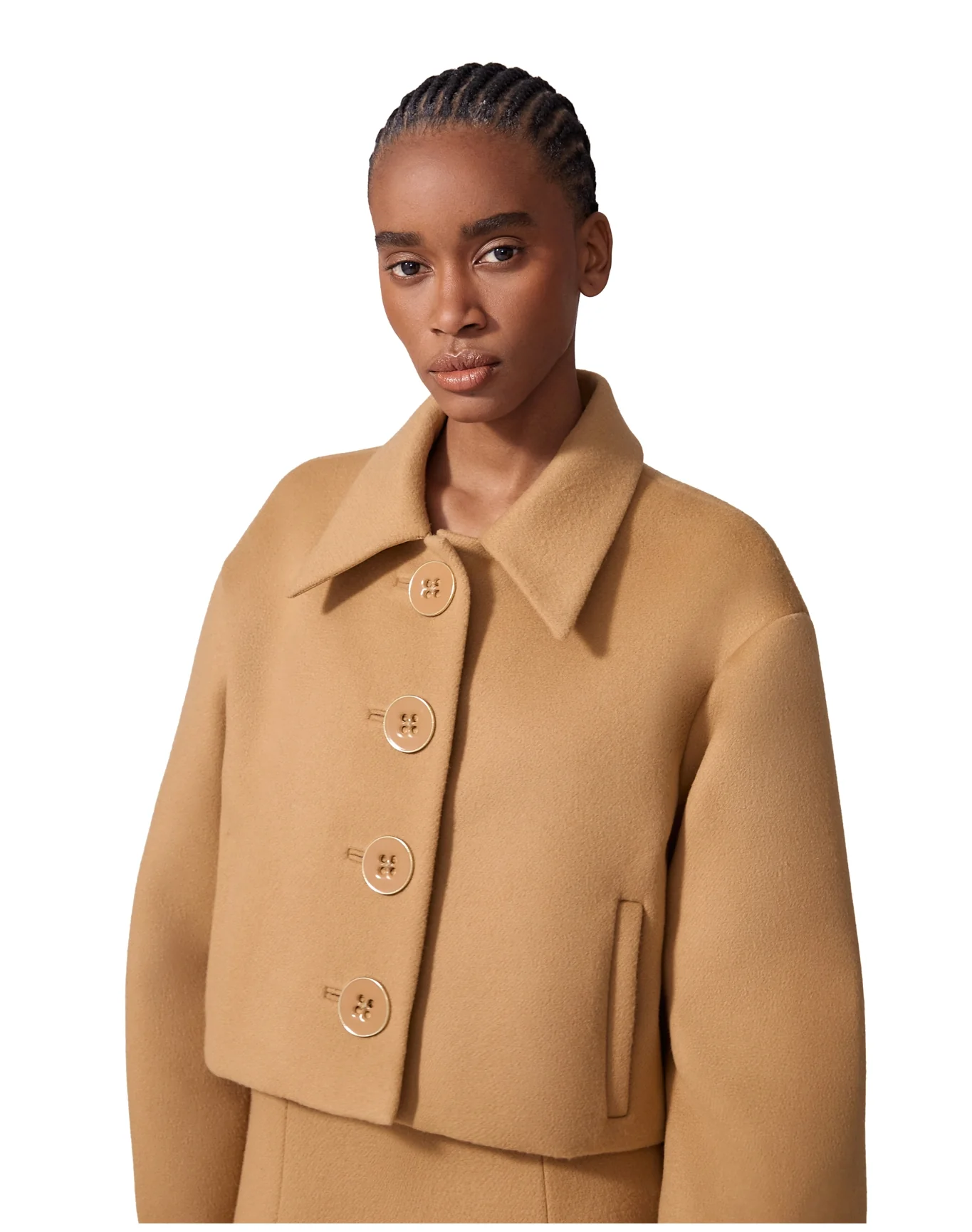 Cropped Collared Jacket with Welt Pockets | Tan - Image 4