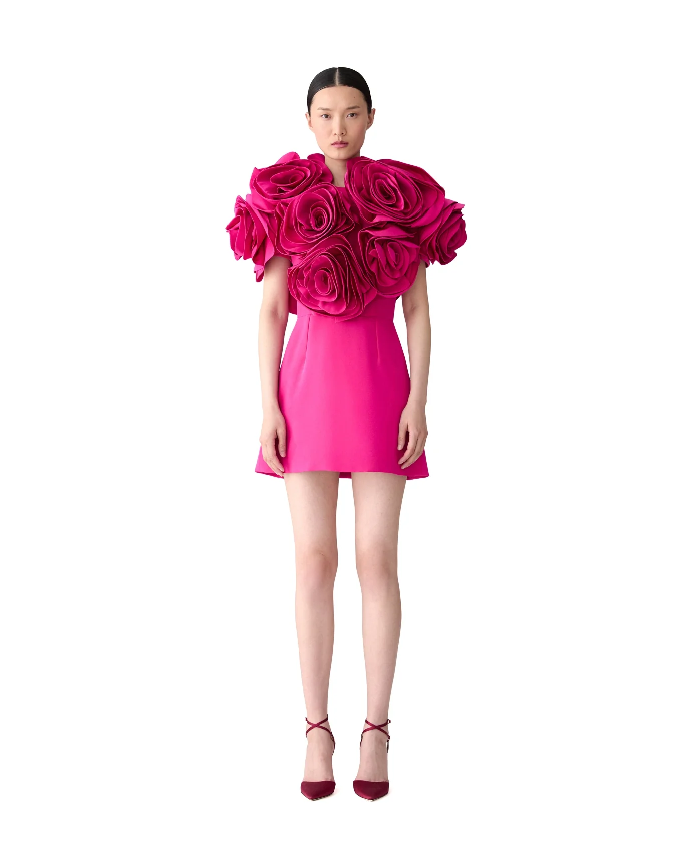 Draped Flower Mini Dress | Cerise Pink - Image 2
