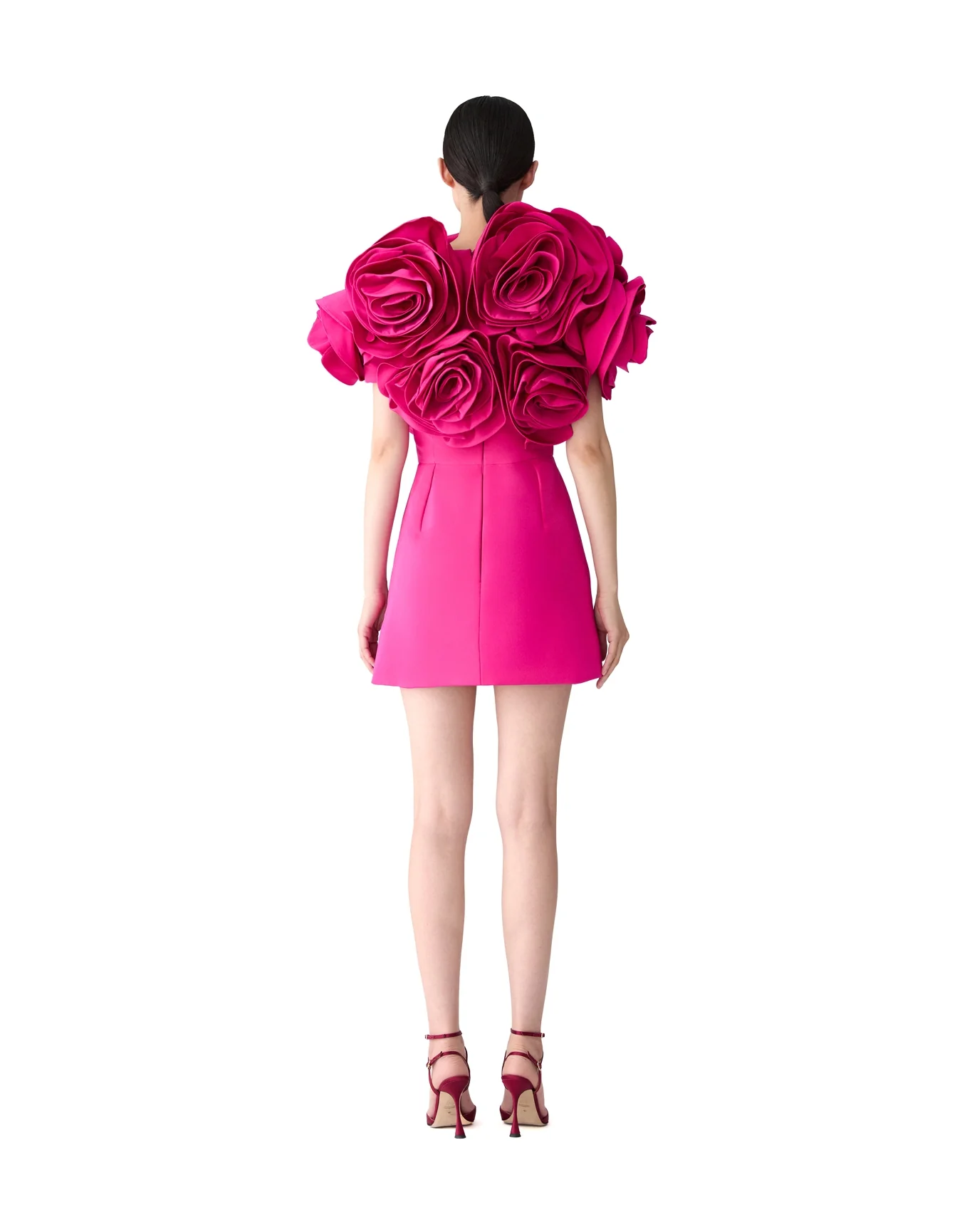 Draped Flower Mini Dress | Cerise Pink - Image 3